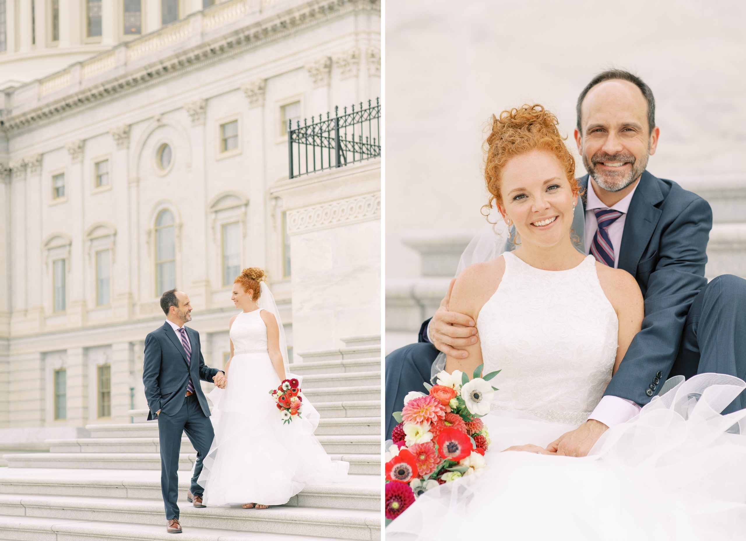 A detail filled micro wedding at the DC War Memorial in Washington, DC with portraits at the US Capitol and Lincoln Memorial.