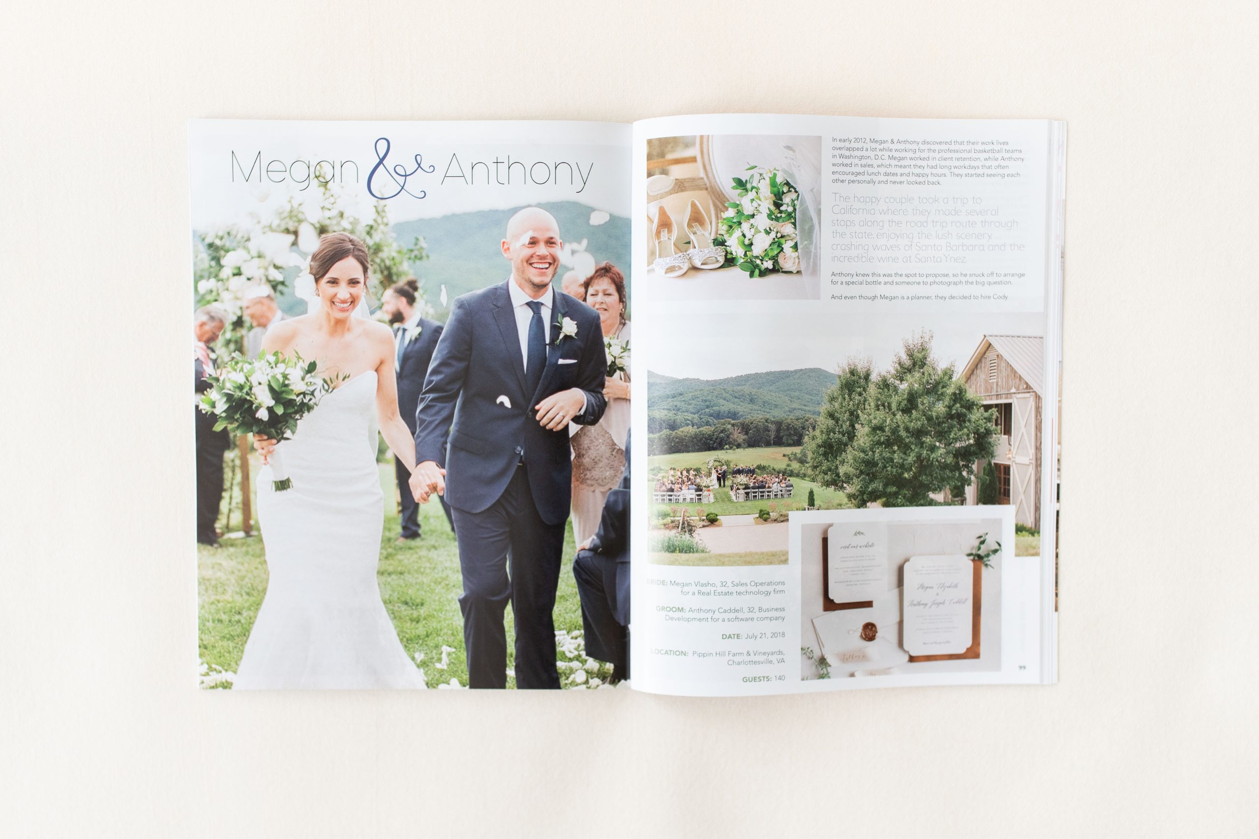 This elegant wedding at Pippin Hill in Charlottesville, Virginia is featured in the fall issue of VA Bride Magazine.