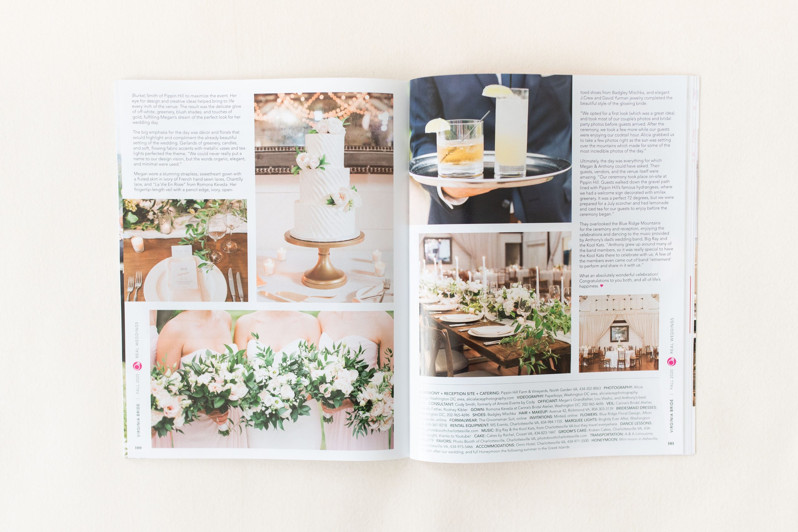 This elegant wedding at Pippin Hill in Charlottesville, Virginia is featured in the fall issue of VA Bride Magazine.