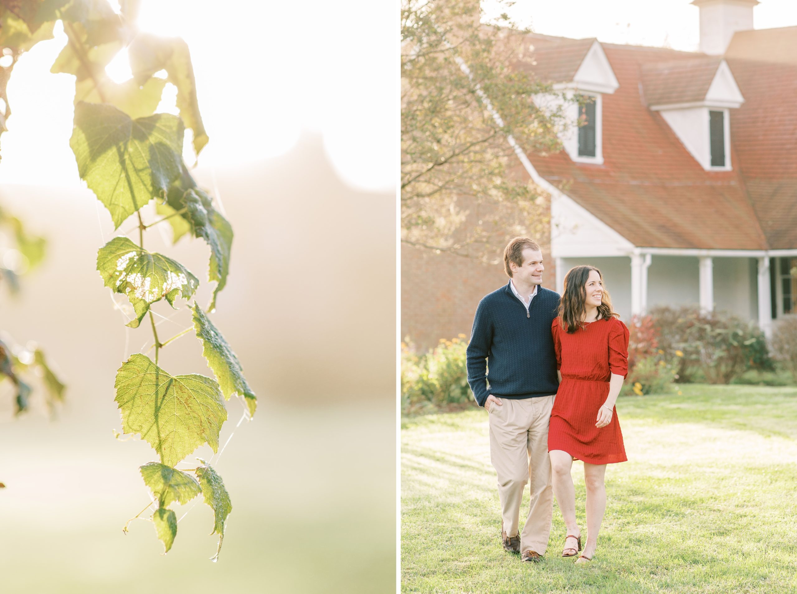 A light filled sunrise engagement session at the historic Sotterley Plantation captured by Washington, DC wedding photographer, Alicia Lacey.