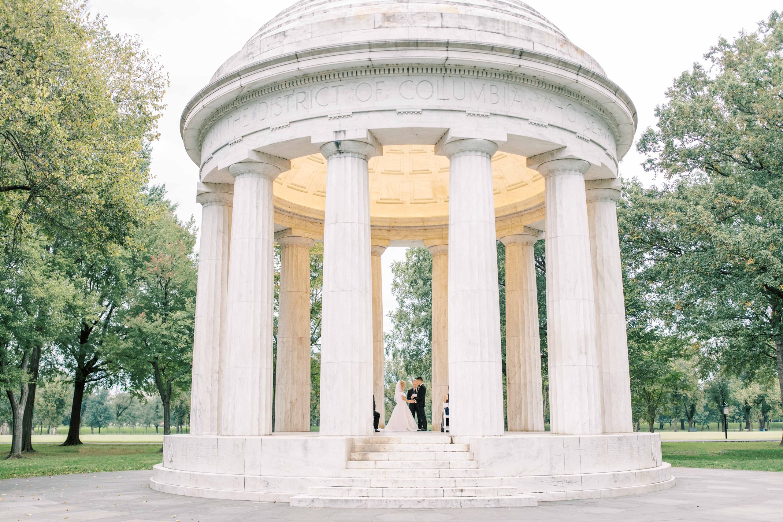 An intimate fall elopement ceremony at the DC War Memorial, followed by portraits at the Lincoln Memorial in Washington, DC. 