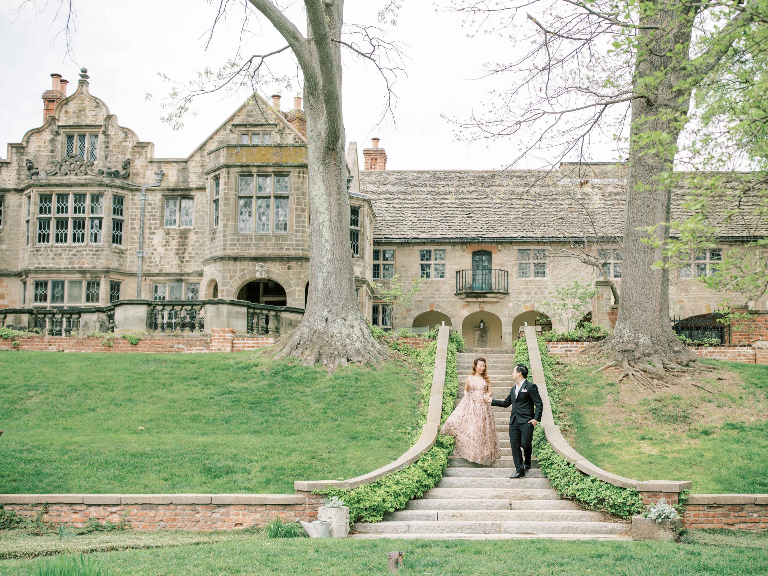 A stylish and romantic engagement session shot on film at the historic Virginia House located in Richmond, VA.