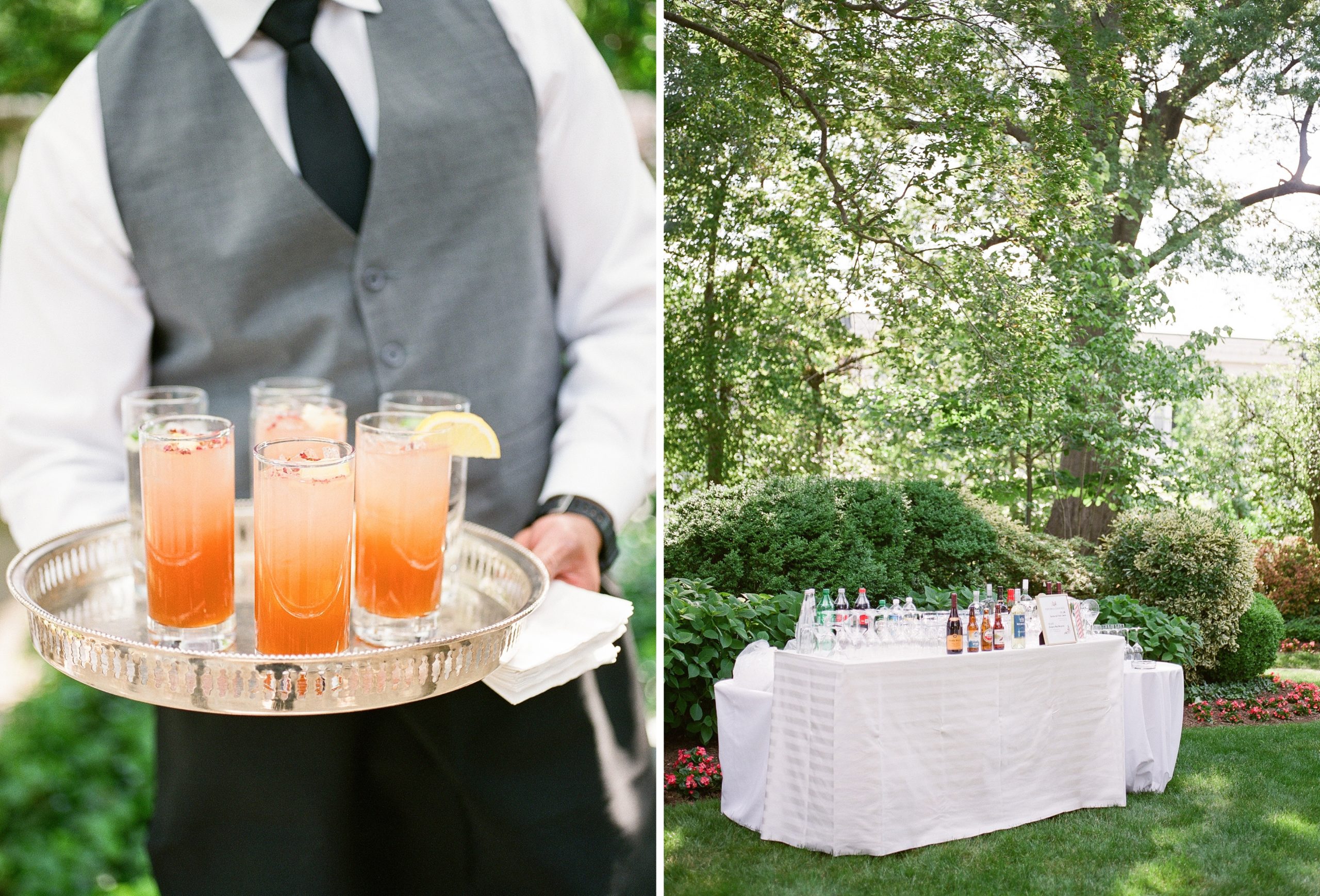 Cocktail Hour in the gardens at a Meridian House wedding in Washington, DC