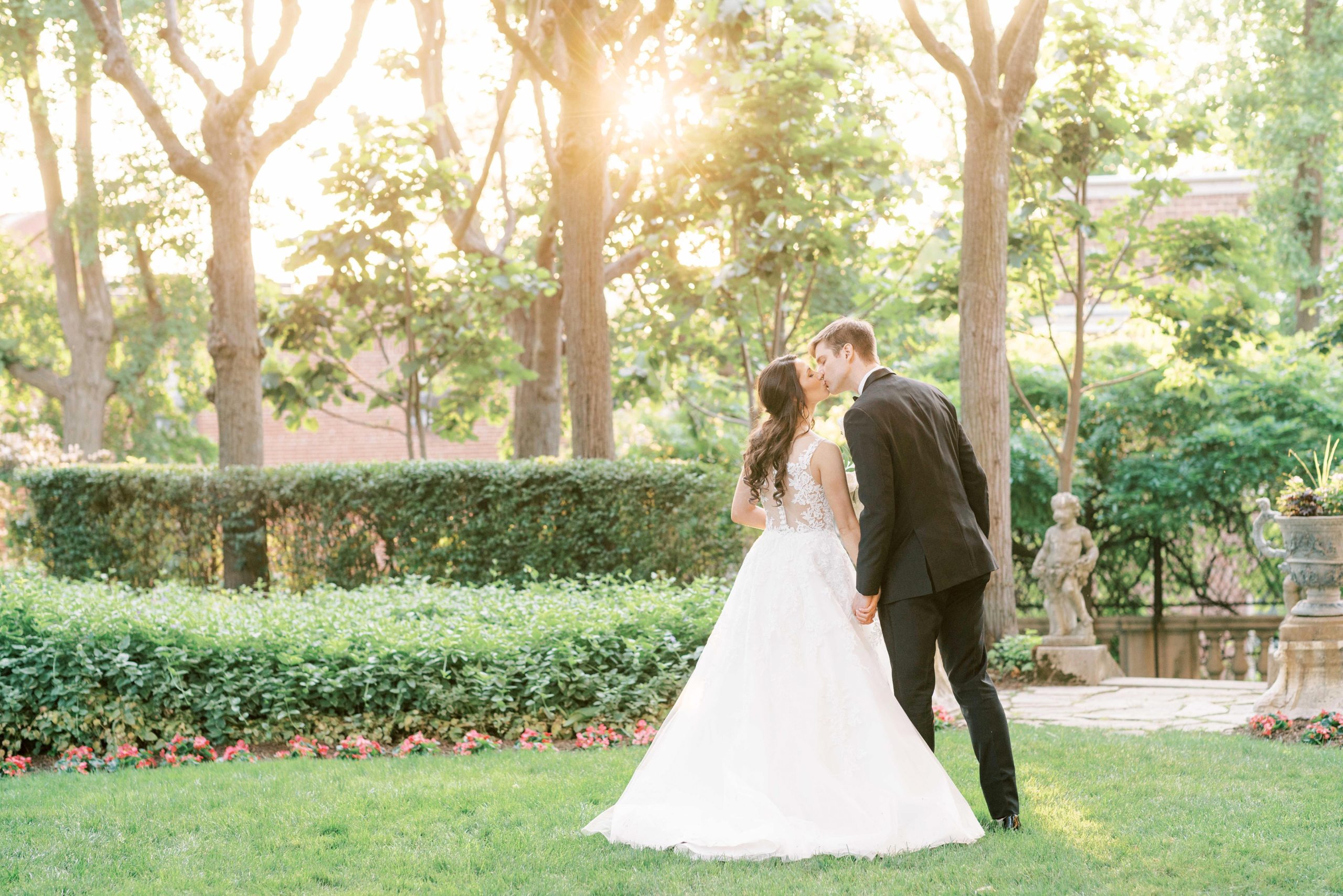 Couples portraits in the gardens at a Meridian House wedding in Washington, DC
