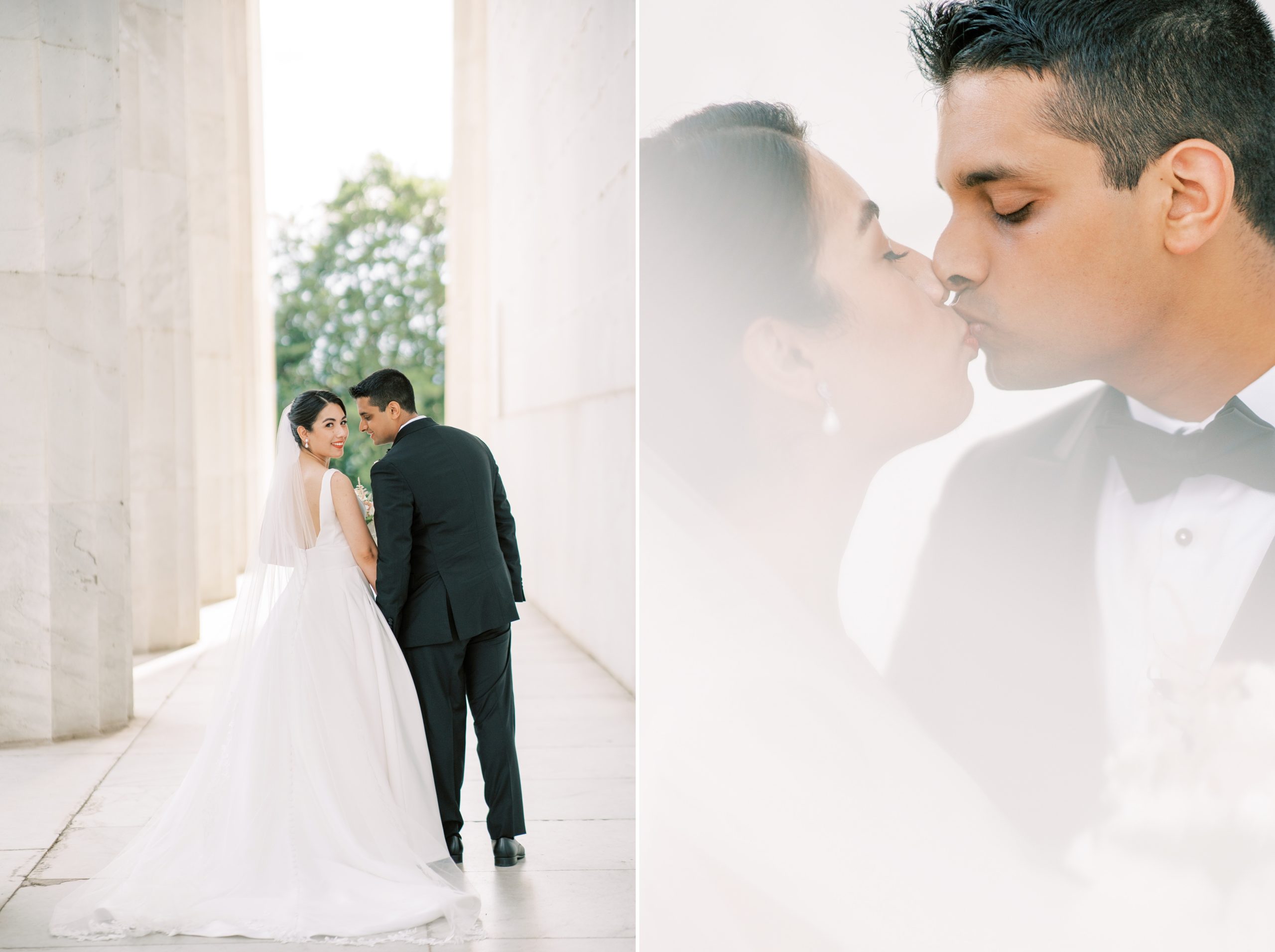 An intimate summer wedding in Washington, DC held at the iconic Army Navy Club with portraits at the Lincoln Memorial and White House.