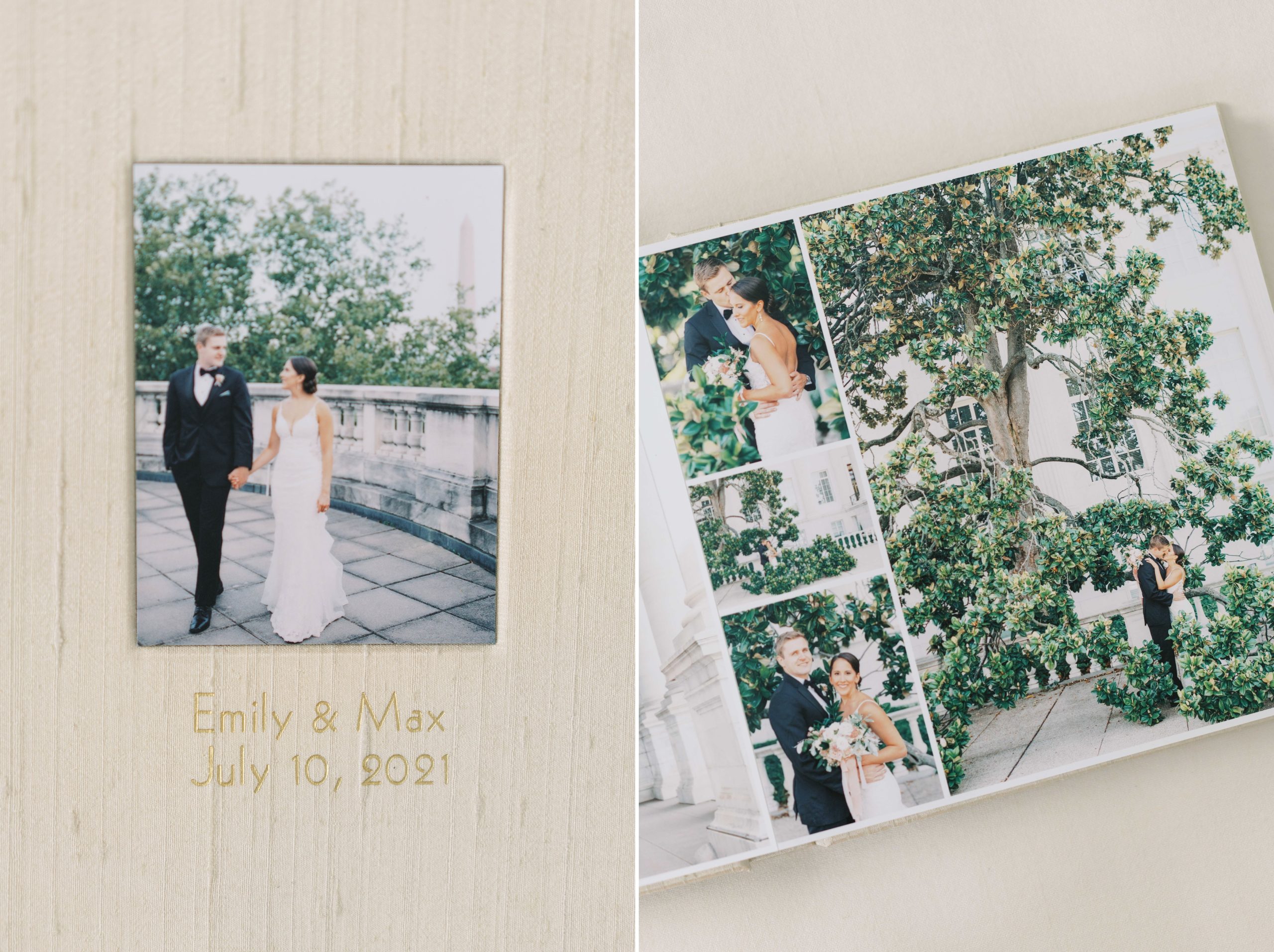 Washington, DC DAR Constitution Hall wedding album in heirloom quality silk. Photographs by Alicia Lacey Photography.
