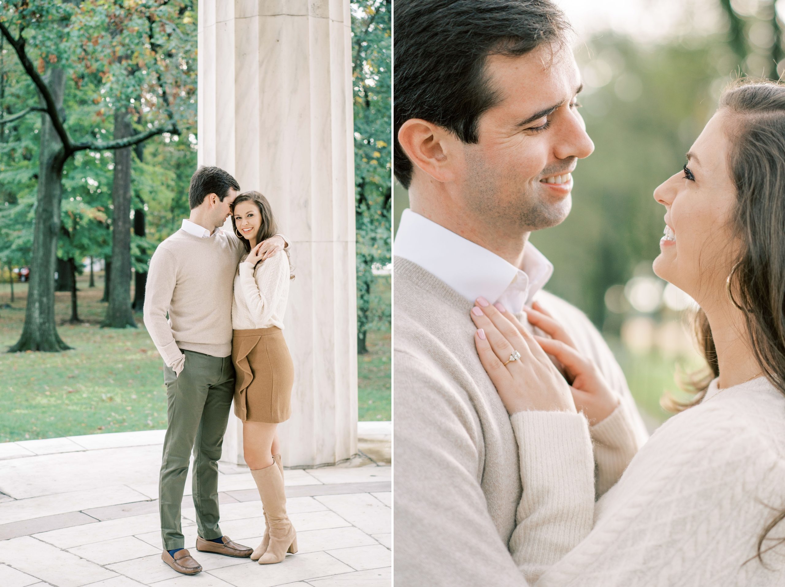 A fall engagement session at the Lincoln Memorial and Reflecting Pool photographed by Washington, DC wedding photographer, Alicia Lacey.