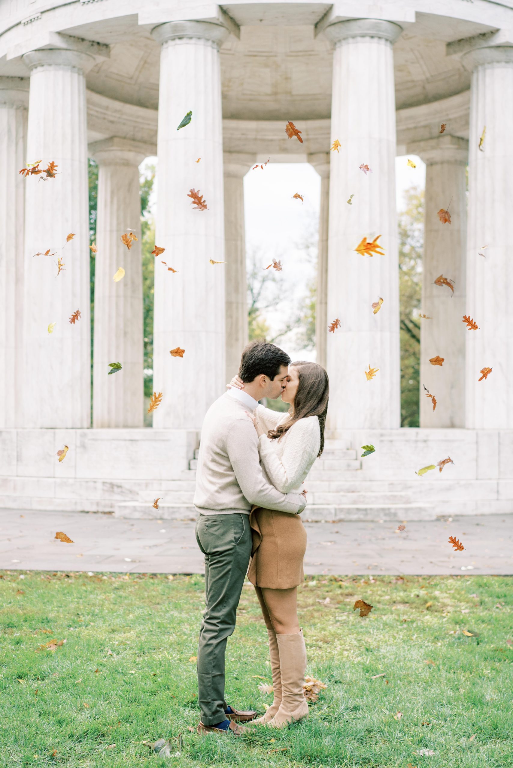 A fall engagement session at the Lincoln Memorial and Reflecting Pool photographed by Washington, DC wedding photographer, Alicia Lacey.