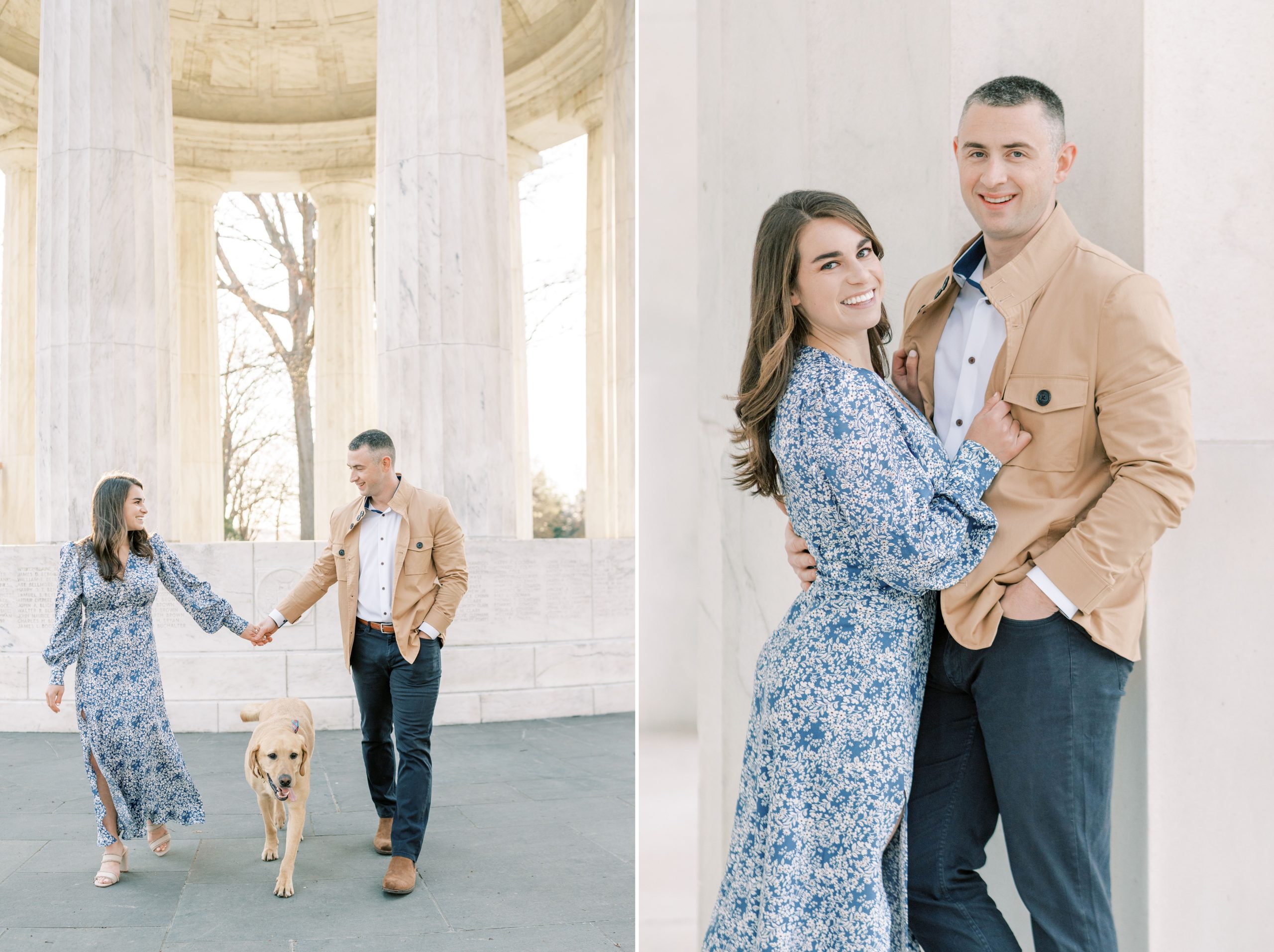 An iconic cherry blossom engagement session at the Tidal Basin of the Jefferson Memorial in Washington, DC during peak bloom!