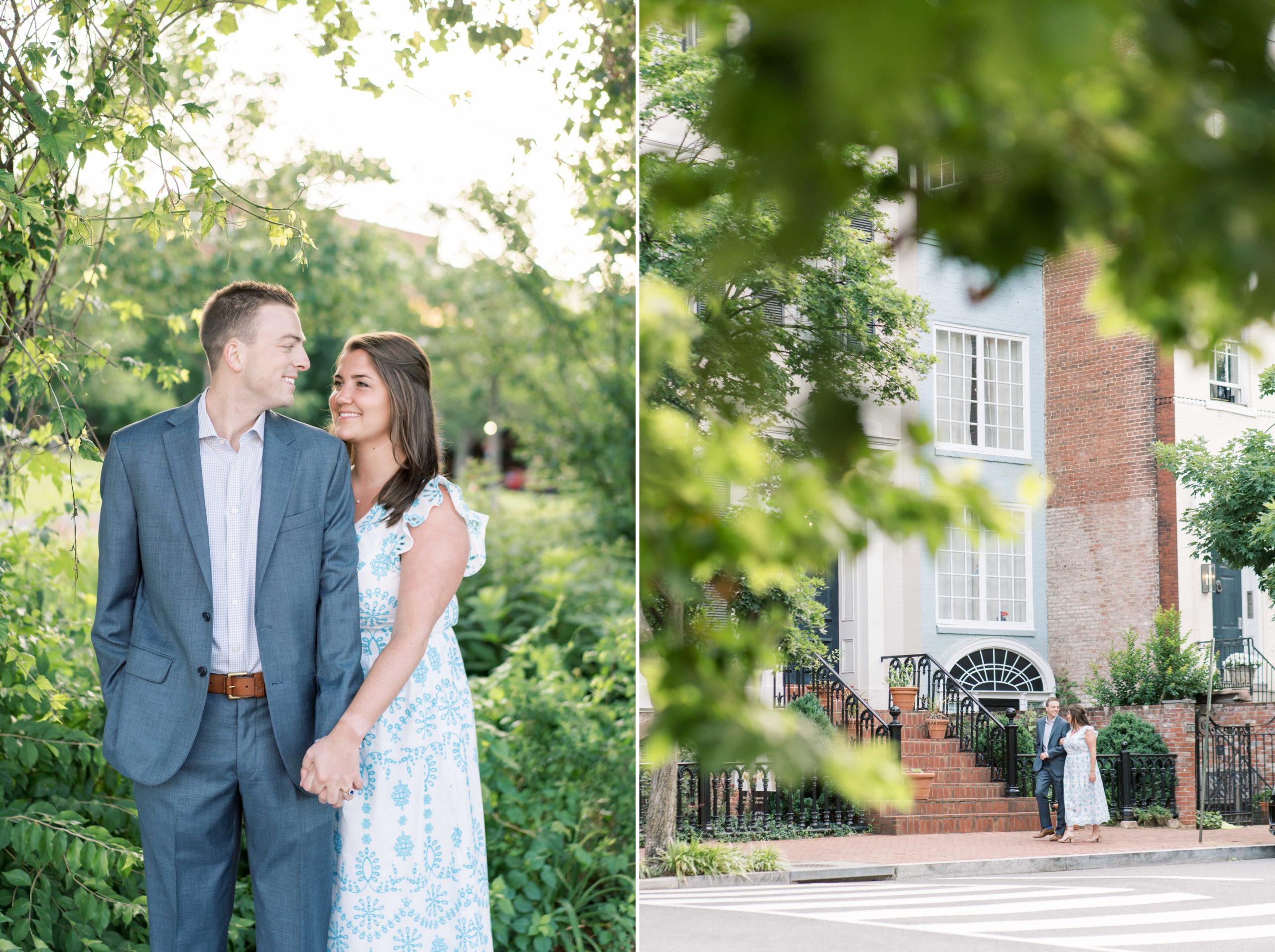 A sunrise engagement session in Georgetown, Washington, DC near the canal, waterfront, and iconic townhomes.