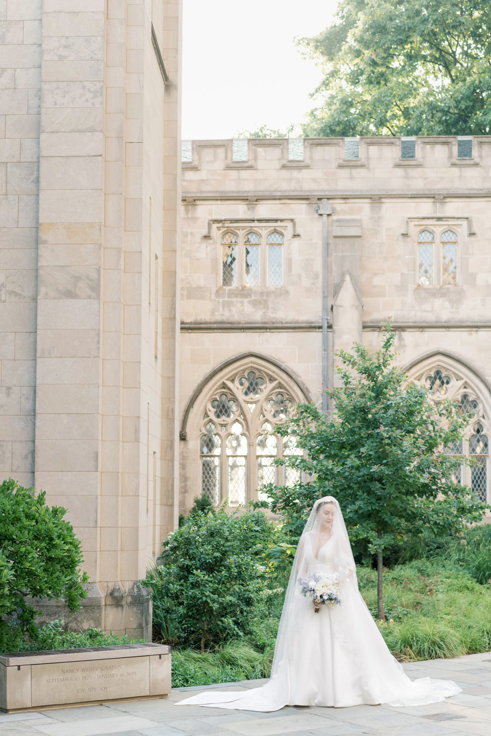 Elegant bridal portraits in Washington, DC at the Washington National Cathedral.