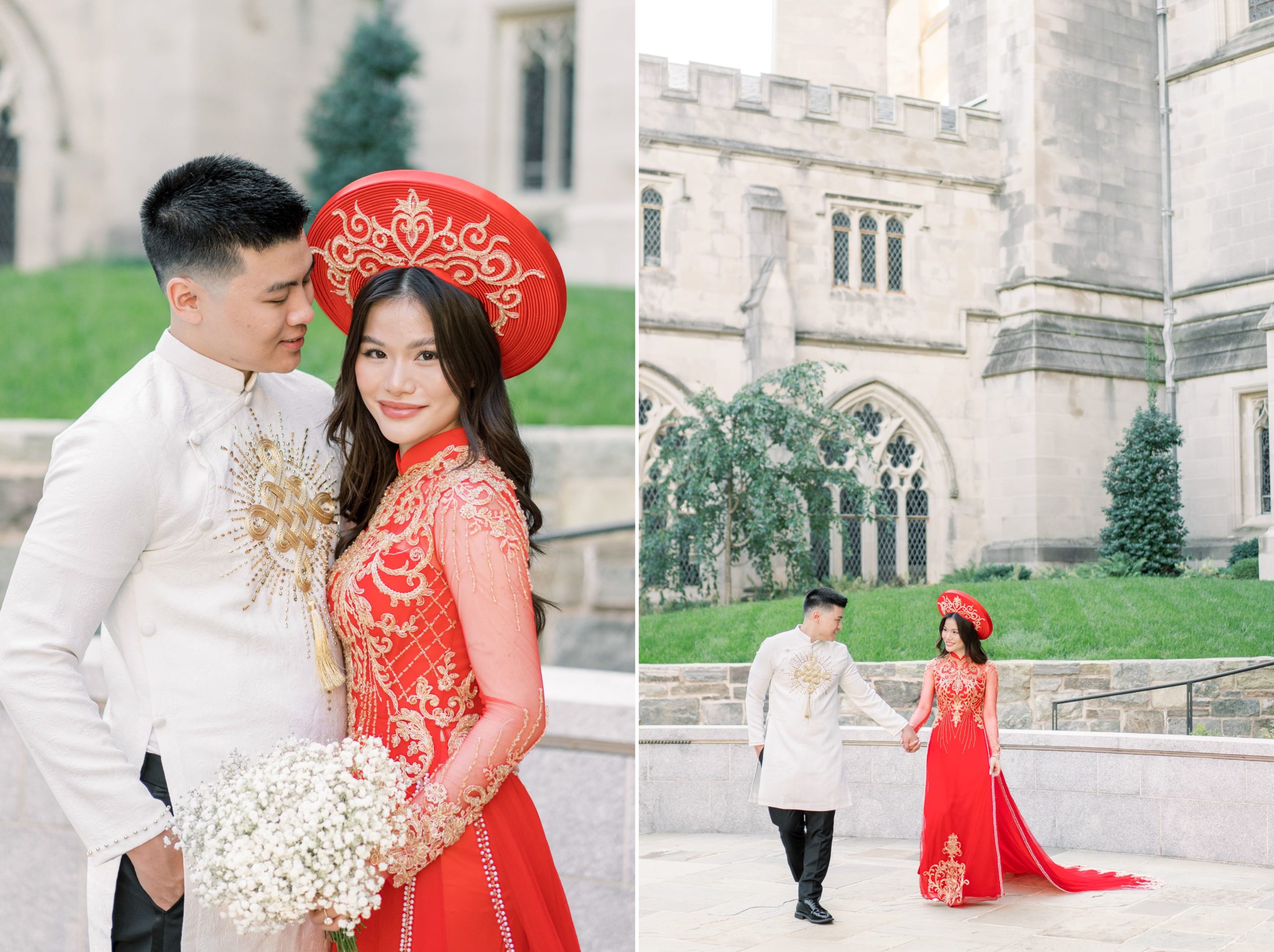 A stunning pre-wedding session in Washington, DC at the historic National Cathedral and the lush Bishop's Garden.