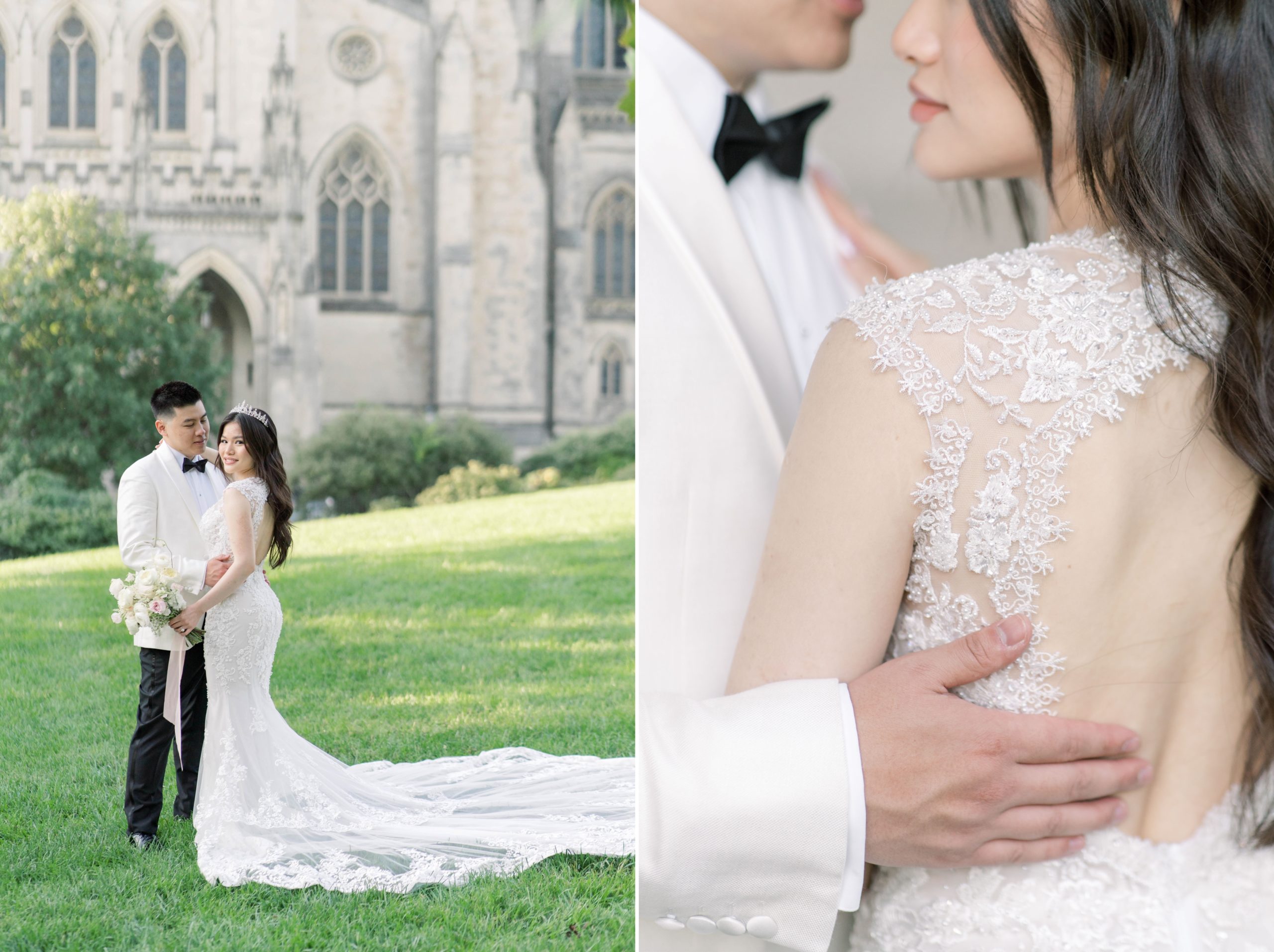 A stunning pre-wedding session in Washington, DC at the historic National Cathedral and the lush Bishop's Garden.