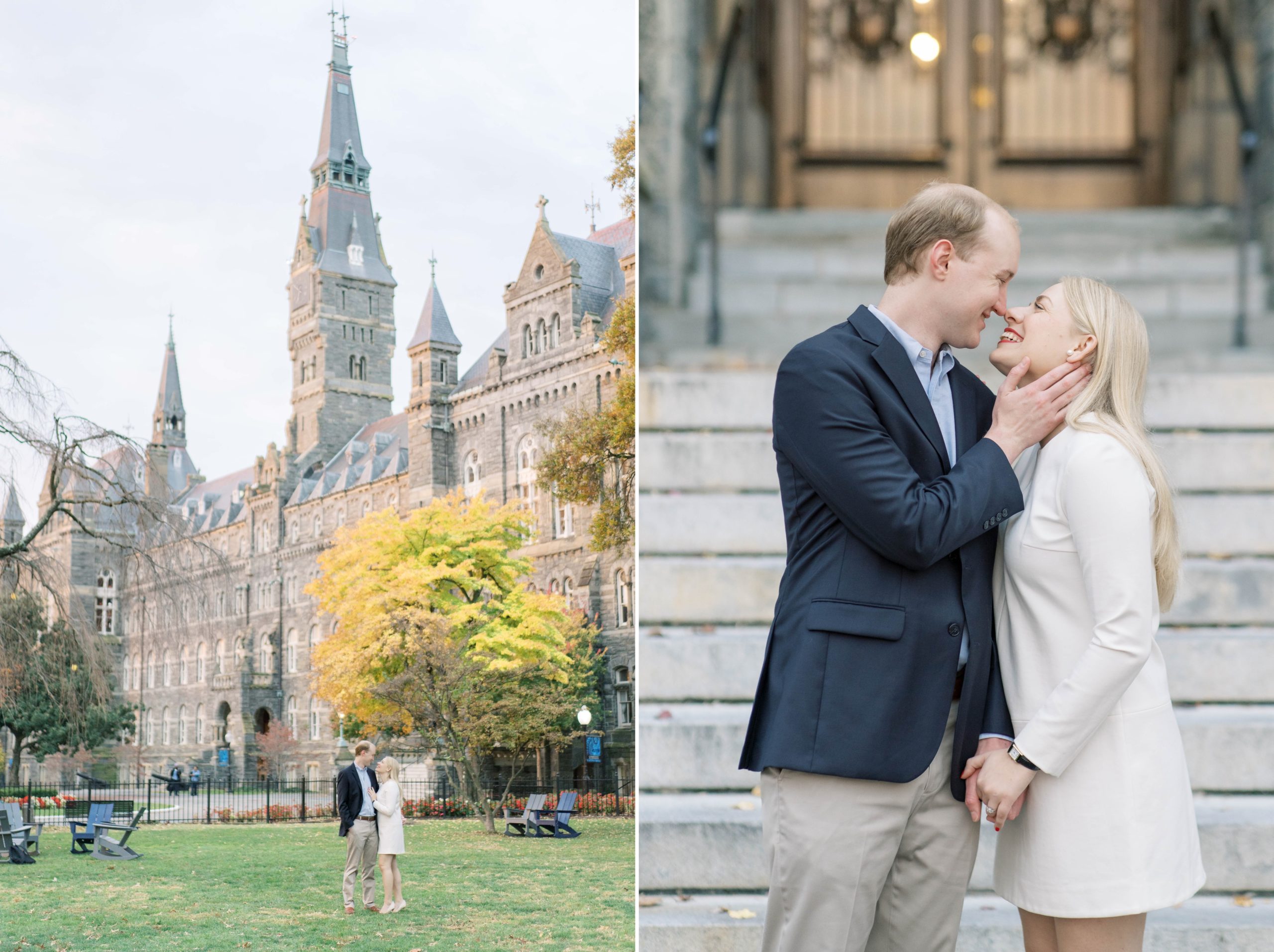 A romantic fall engagement session in Georgetown on the University campus and surrounding streets during peak fall bloom!
