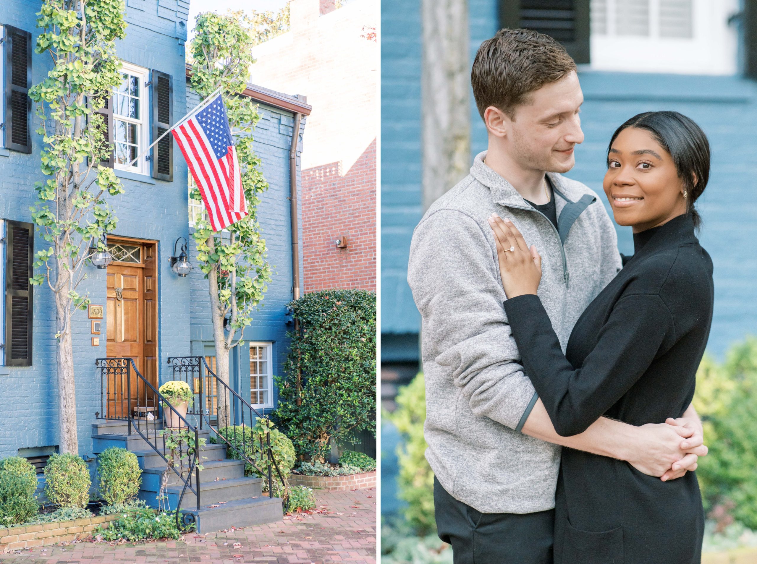 The sweetest surprise proposal in Washington, DC outside the iconic townhouses in Georgetown.