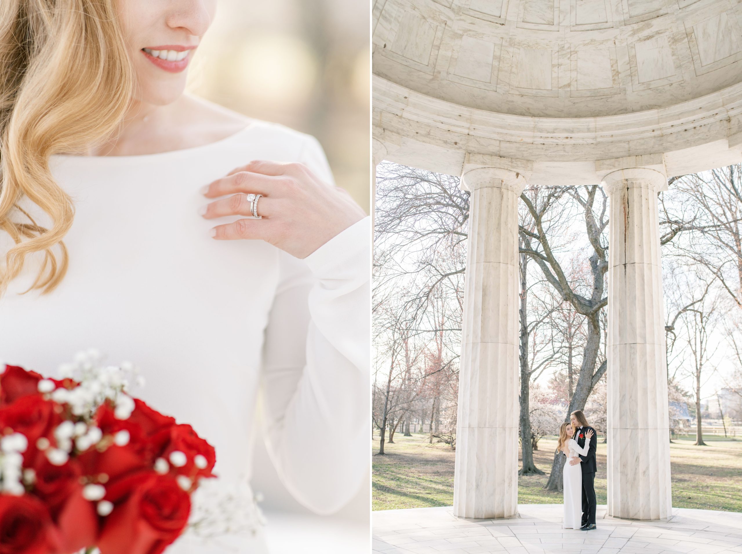A romantic elopement at the DC War Memorial in Washington, DC on Valentine's Day.