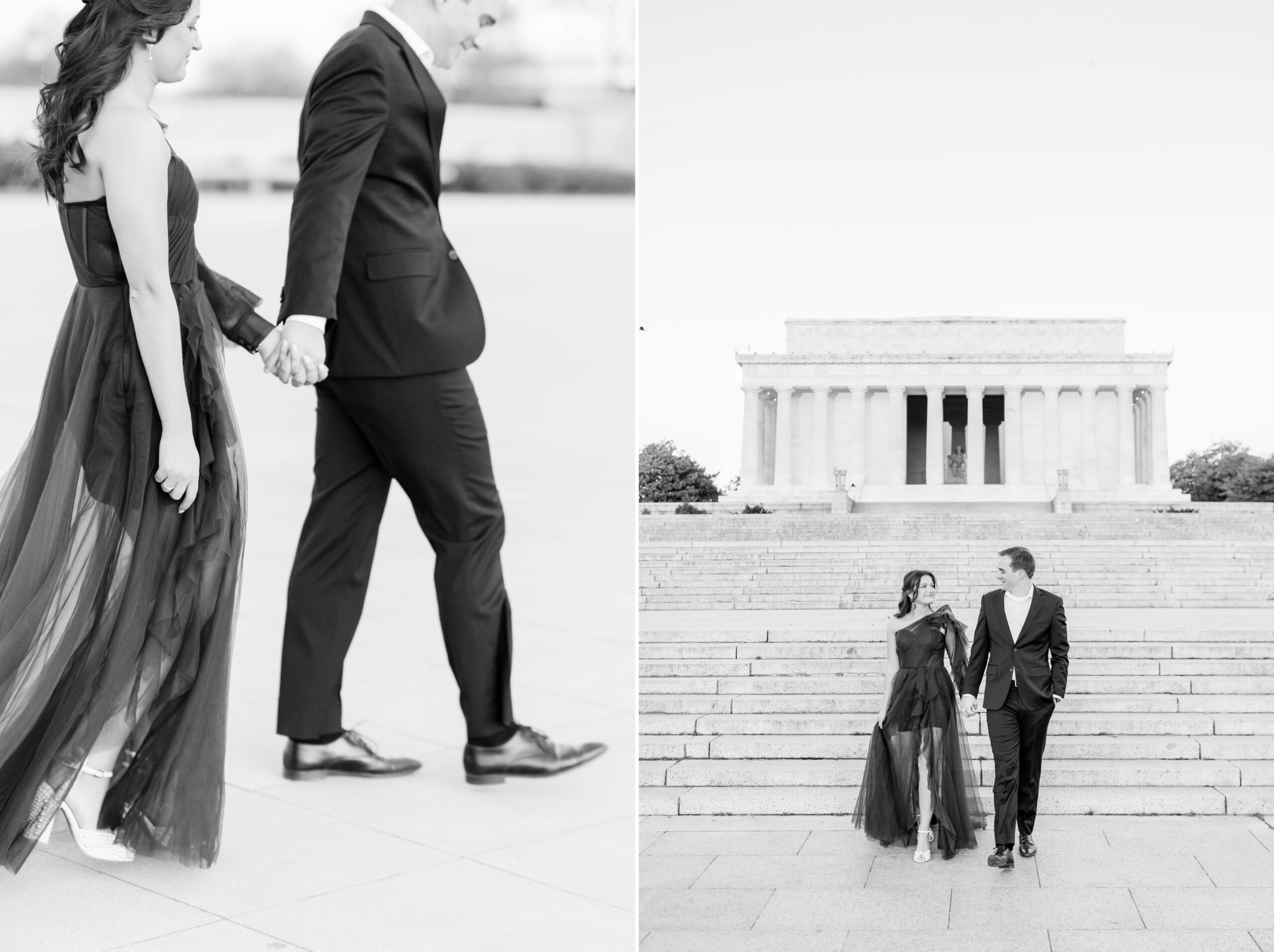 An elegant Lincoln Memorial engagement session at sunrise in Washington, DC. 