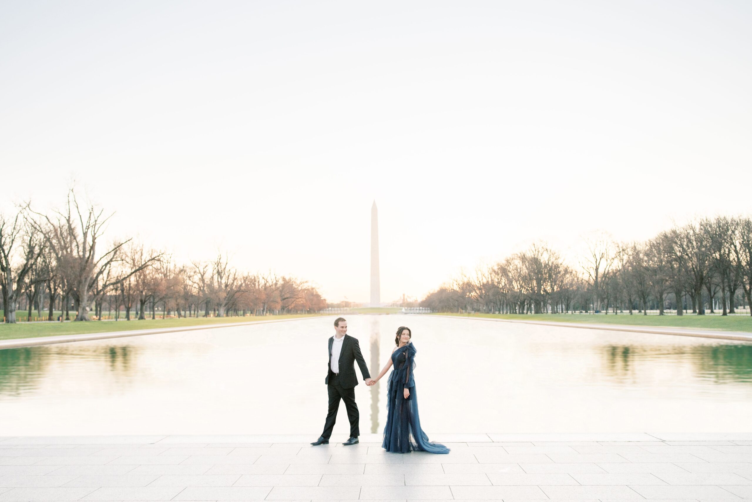 An elegant Washington Monument engagement session at sunrise in Washington, DC. 