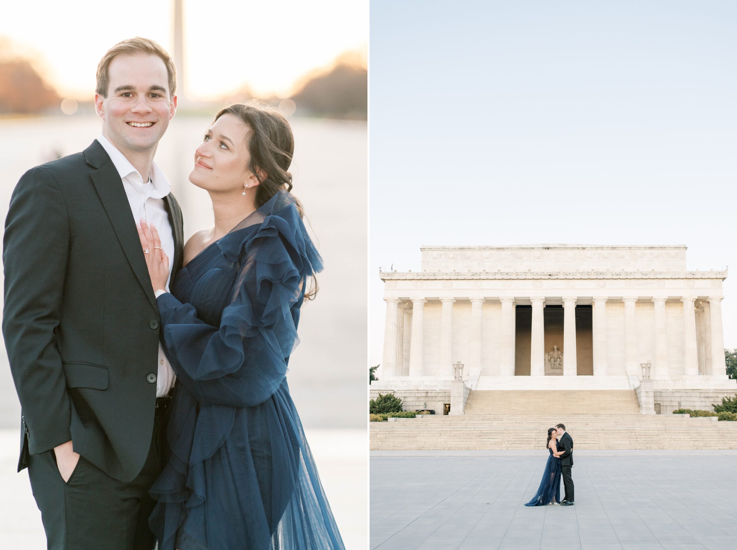 An elegant Lincoln Memorial engagement session at sunrise in Washington, DC.