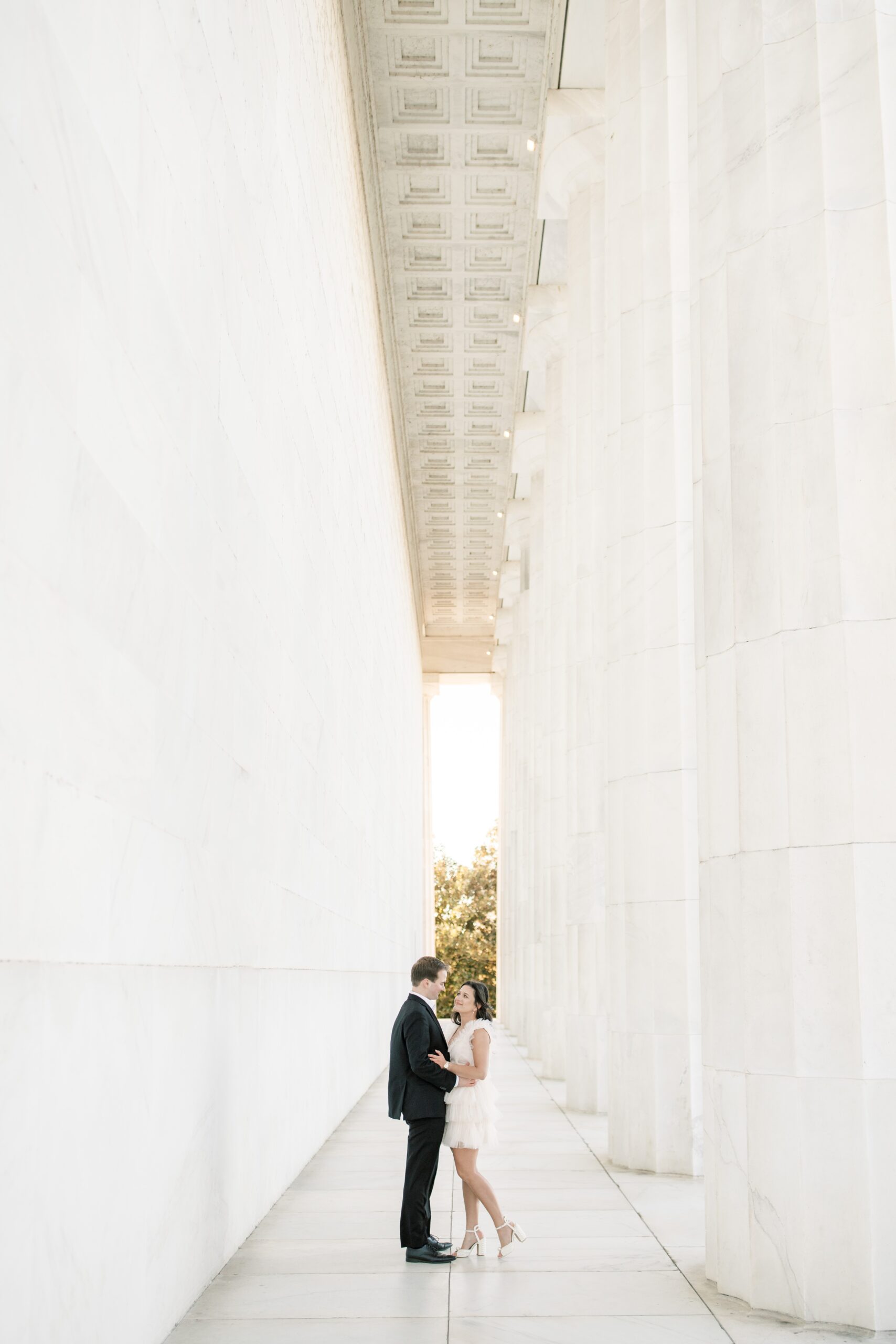 An elegant Lincoln Memorial engagement session at sunrise in Washington, DC. 