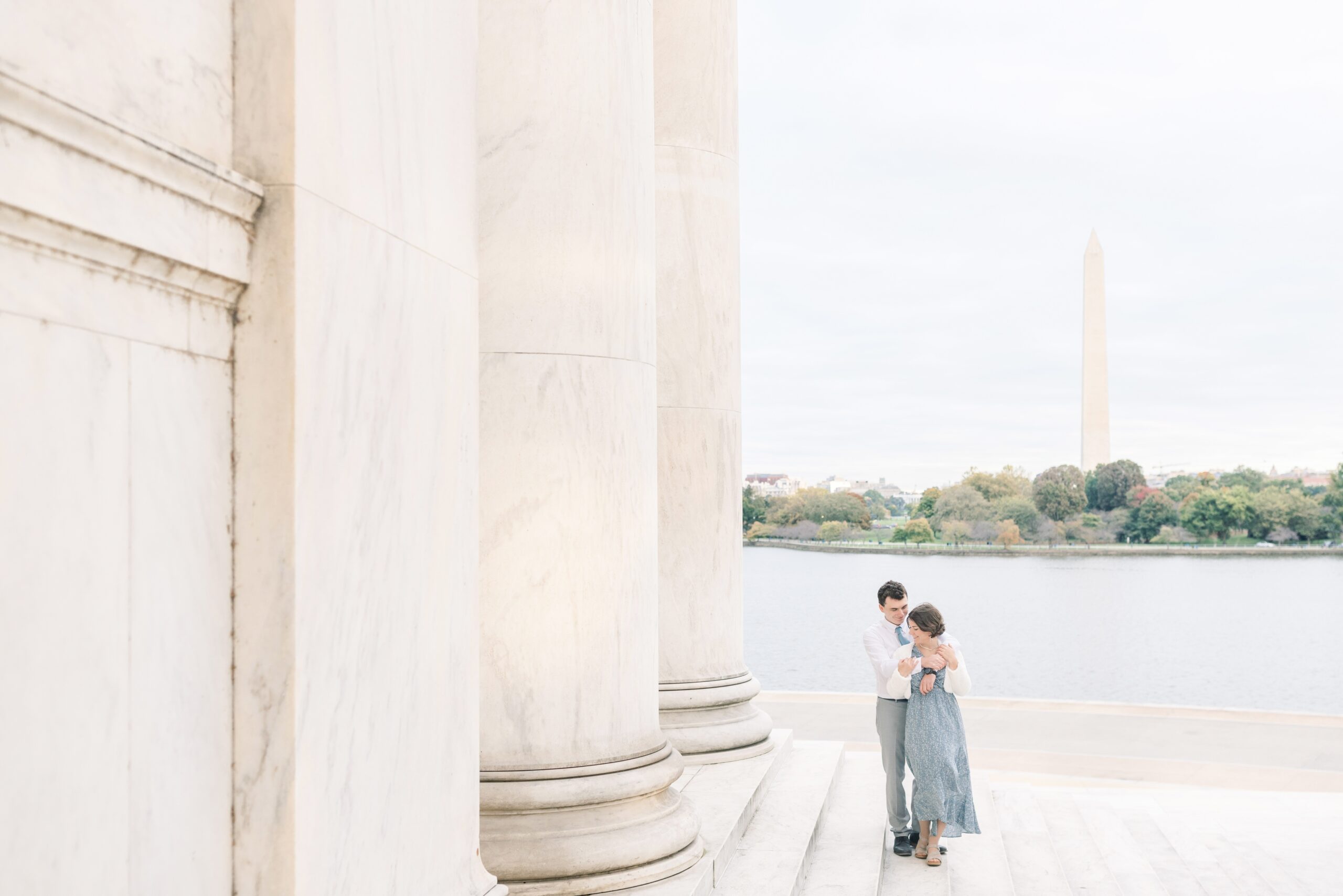 Fall engagement photos captured at the Jefferson Memorial in Washington, DC.