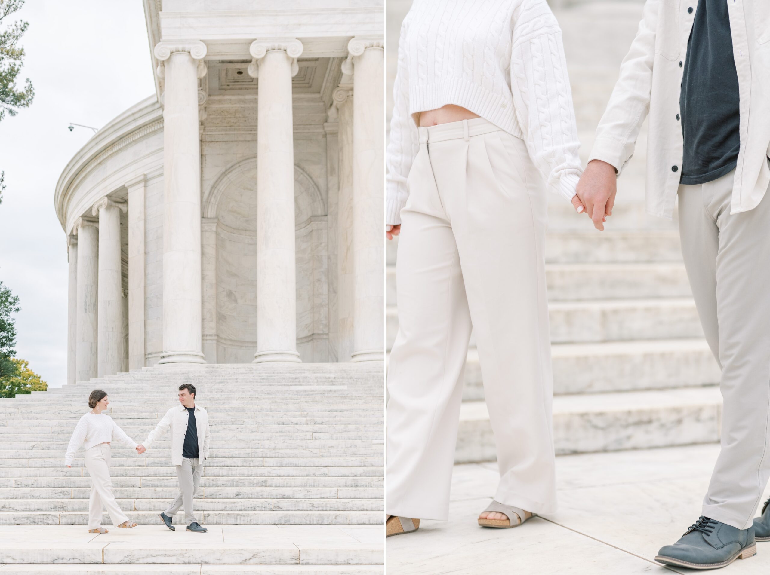 Fall engagement photos captured at the Jefferson Memorial in Washington, DC.