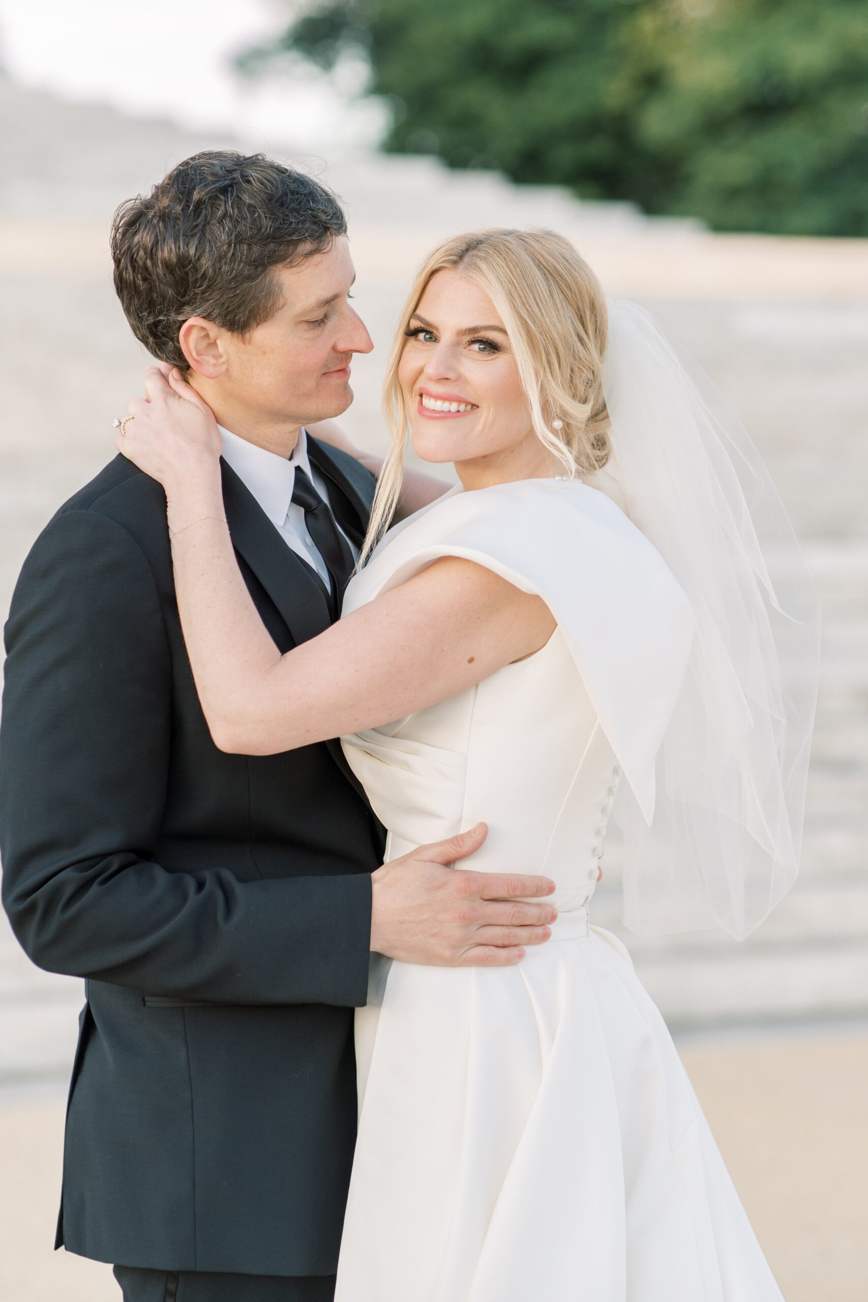 Stunning "day after" wedding portraits at the Jefferson Memorial in Washington, DC.