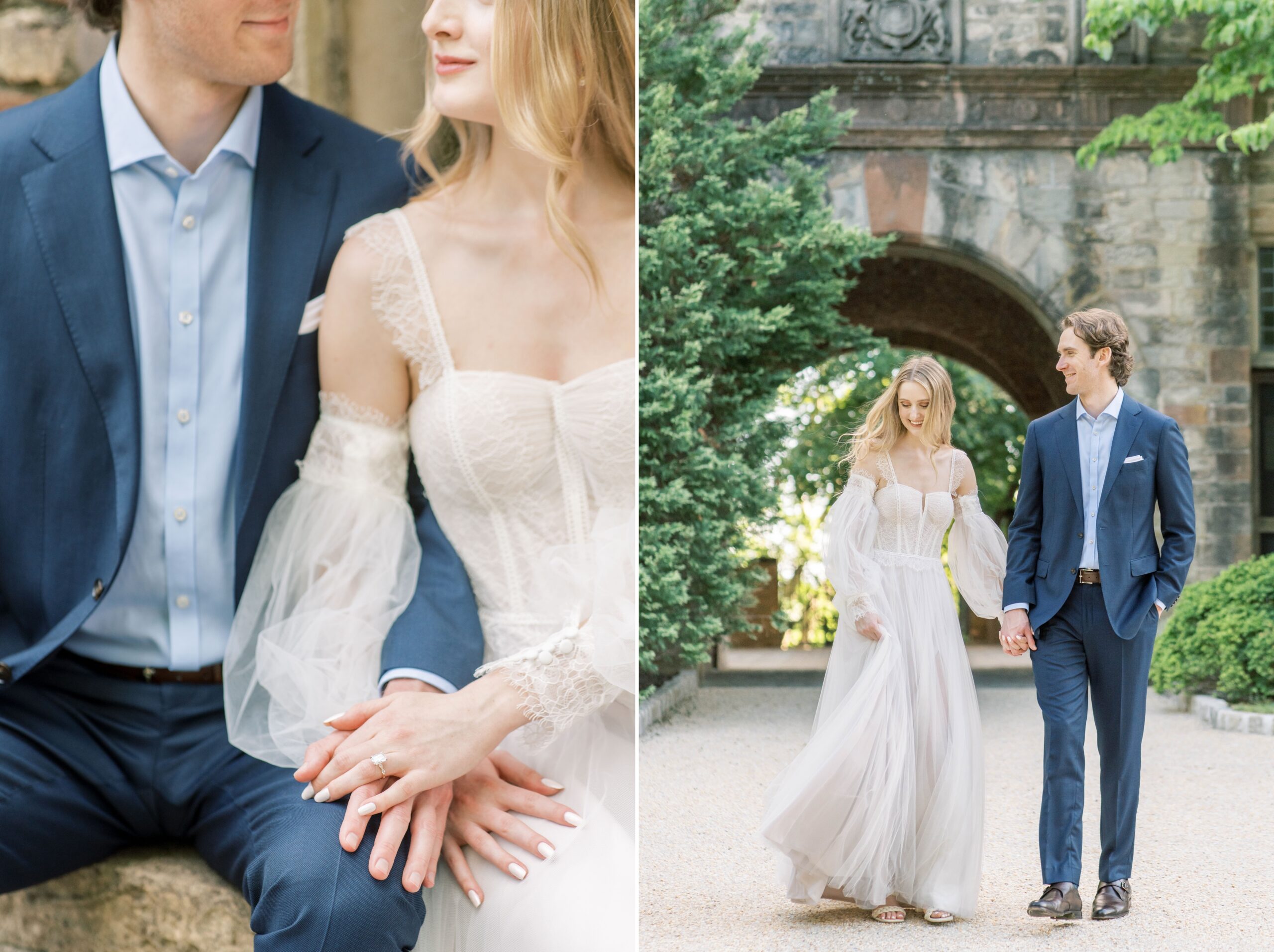 A romantic, timeless engagement session in the formal gardens on the Virginia House in Richmond, VA.