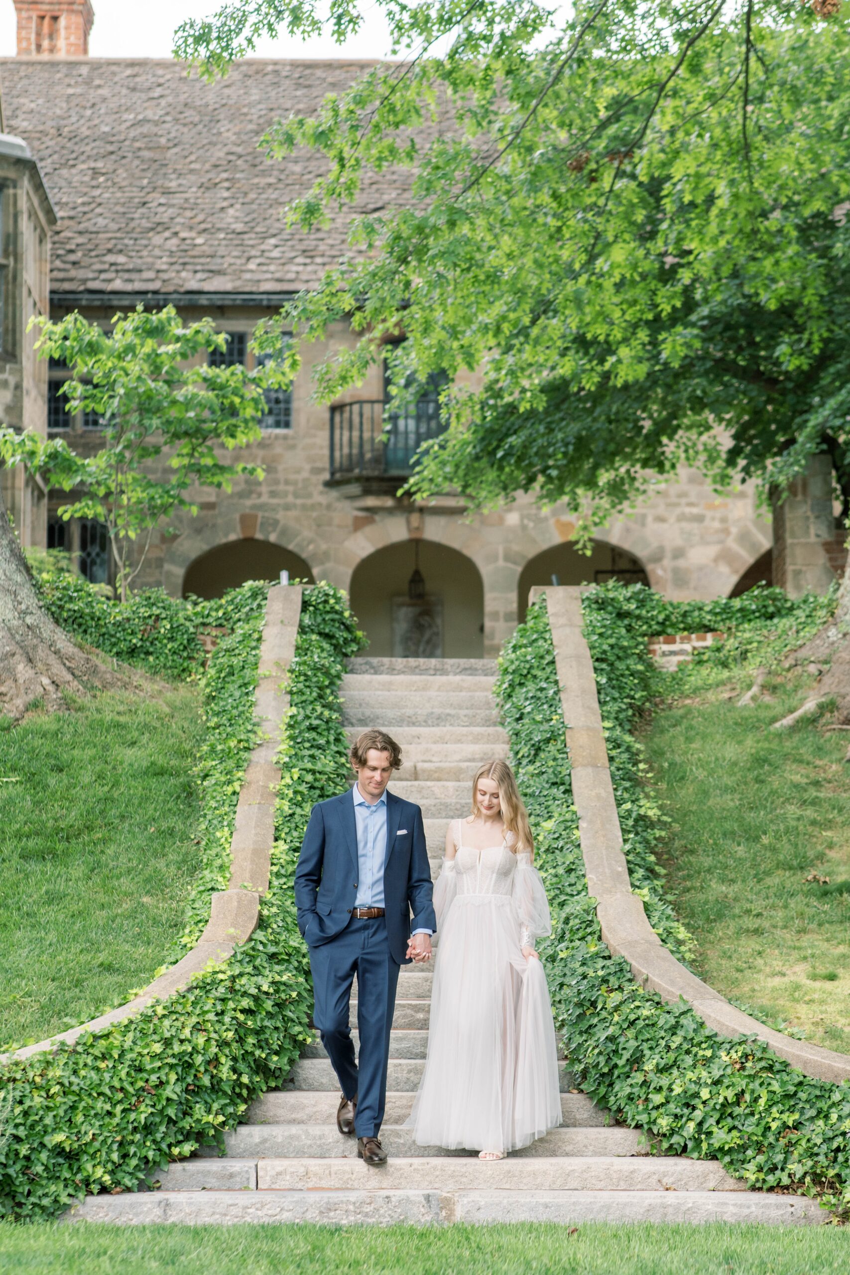 A romantic, timeless engagement session in the formal gardens on the Virginia House in Richmond, VA.