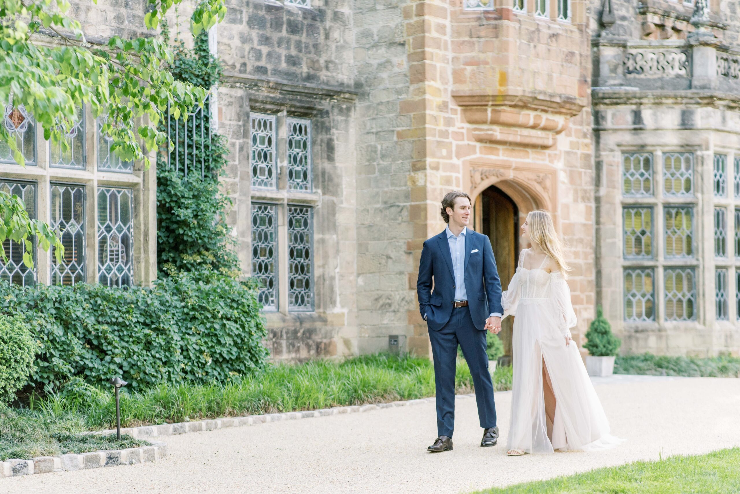 A romantic, timeless engagement session in the formal gardens on the Virginia House in Richmond, VA.