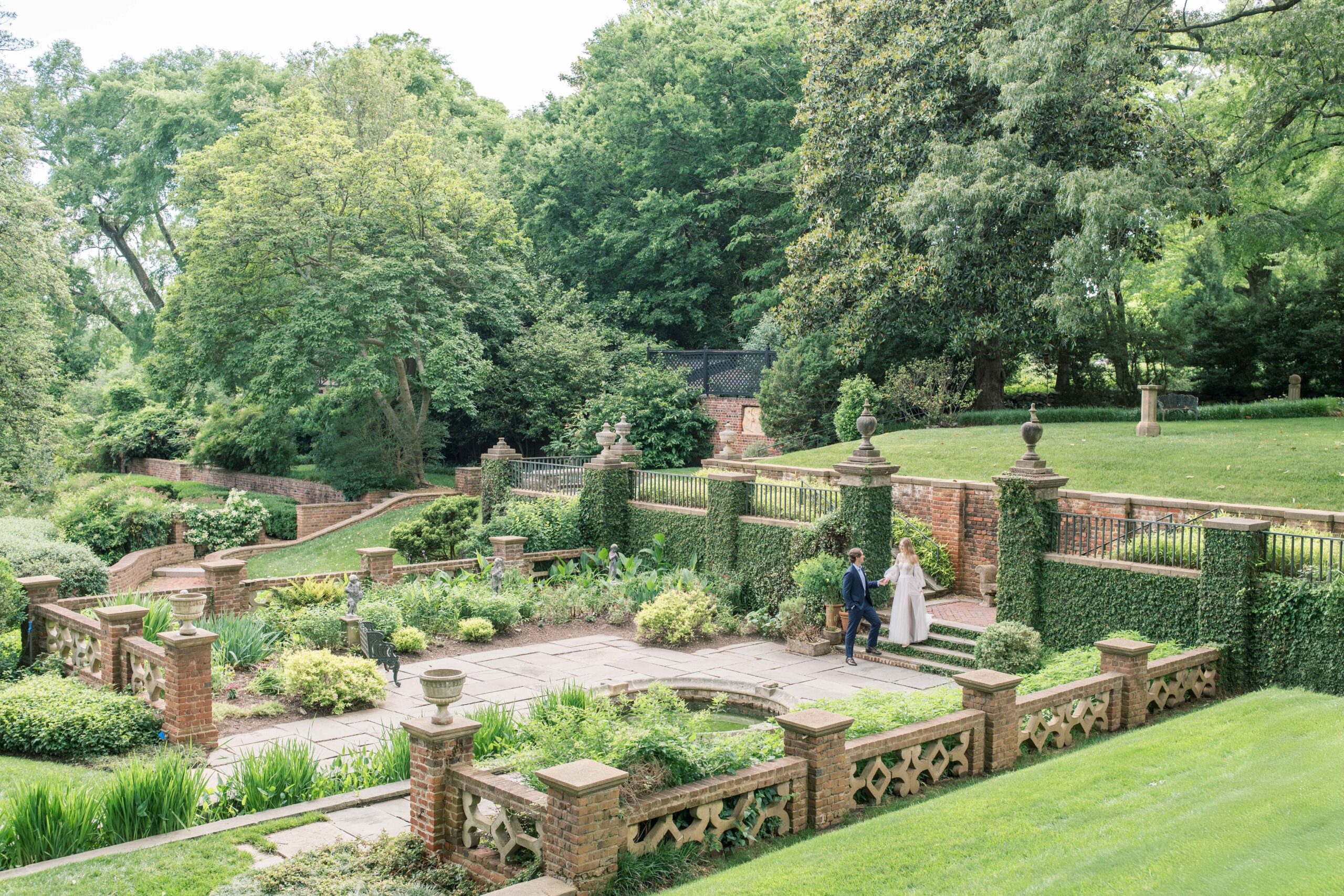 A romantic, timeless engagement session in the formal gardens on the Virginia House in Richmond, VA.