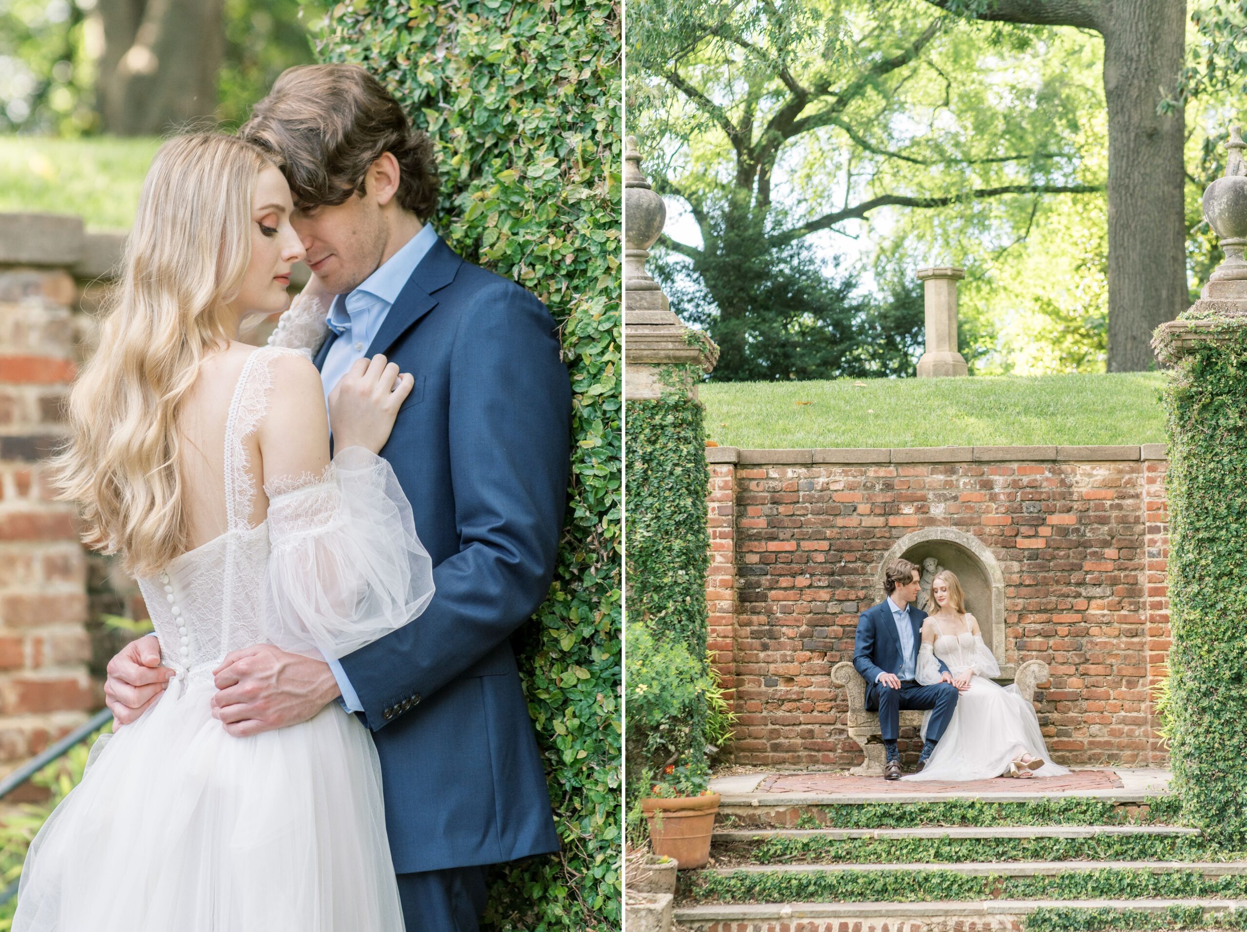 A romantic, timeless engagement session in the formal gardens on the Virginia House in Richmond, VA.