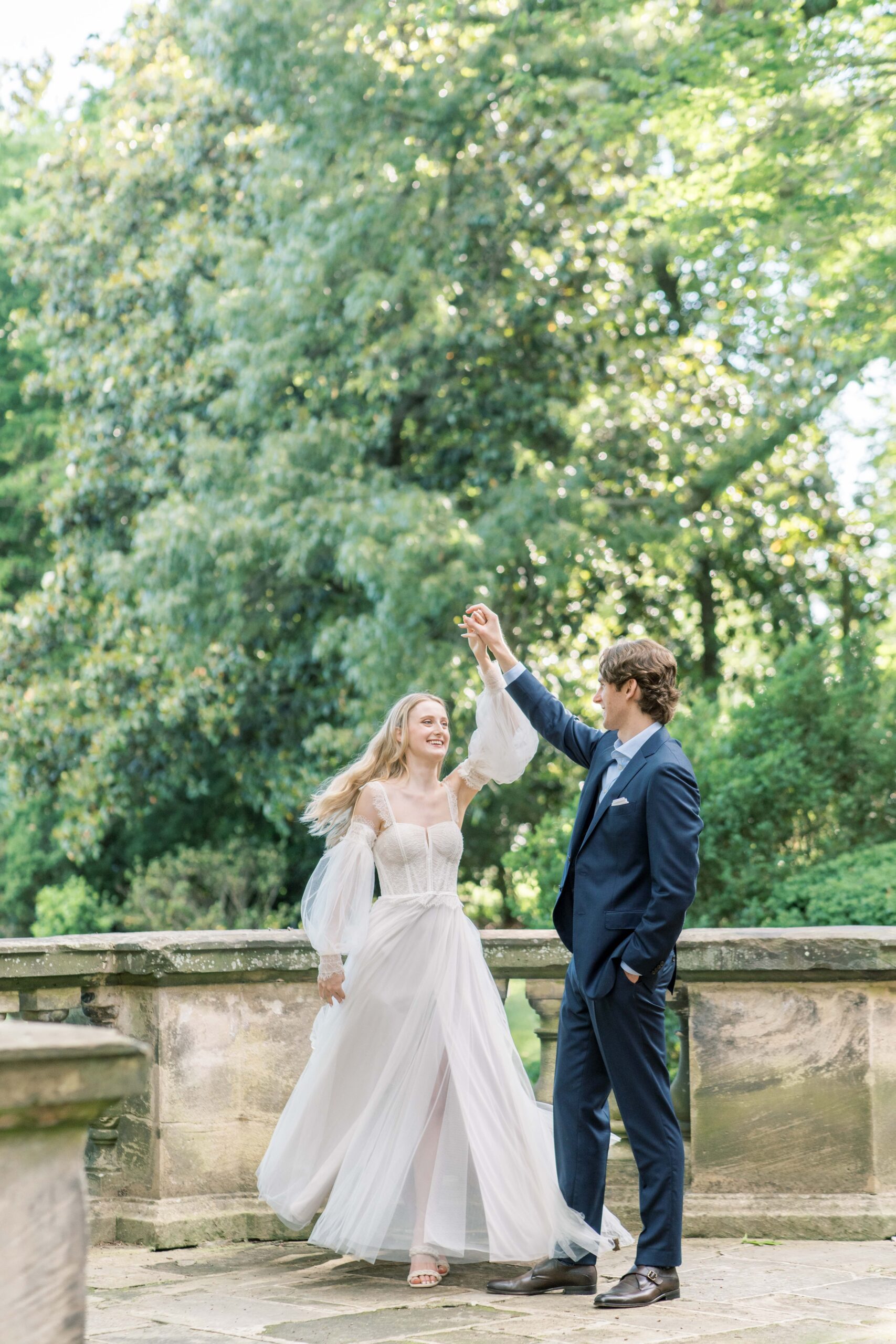 A romantic, timeless engagement session in the formal gardens on the Virginia House in Richmond, VA.