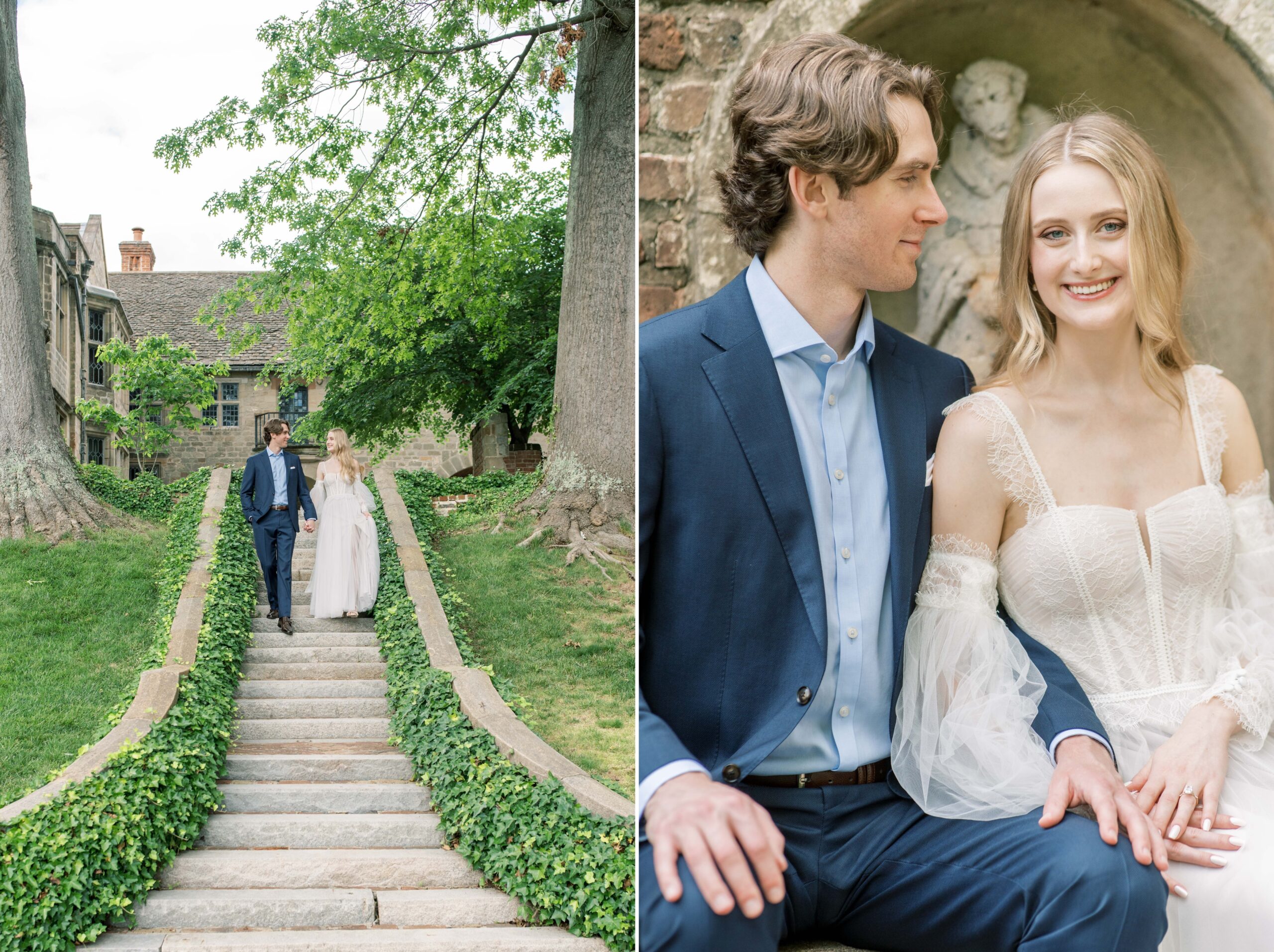 A romantic, timeless engagement session in the formal gardens on the Virginia House in Richmond, VA.