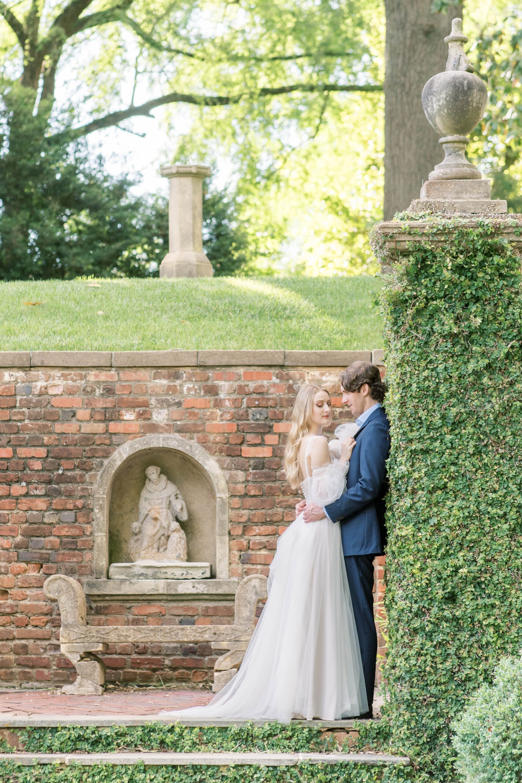 A romantic, timeless engagement session in the formal gardens on the Virginia House in Richmond, VA.