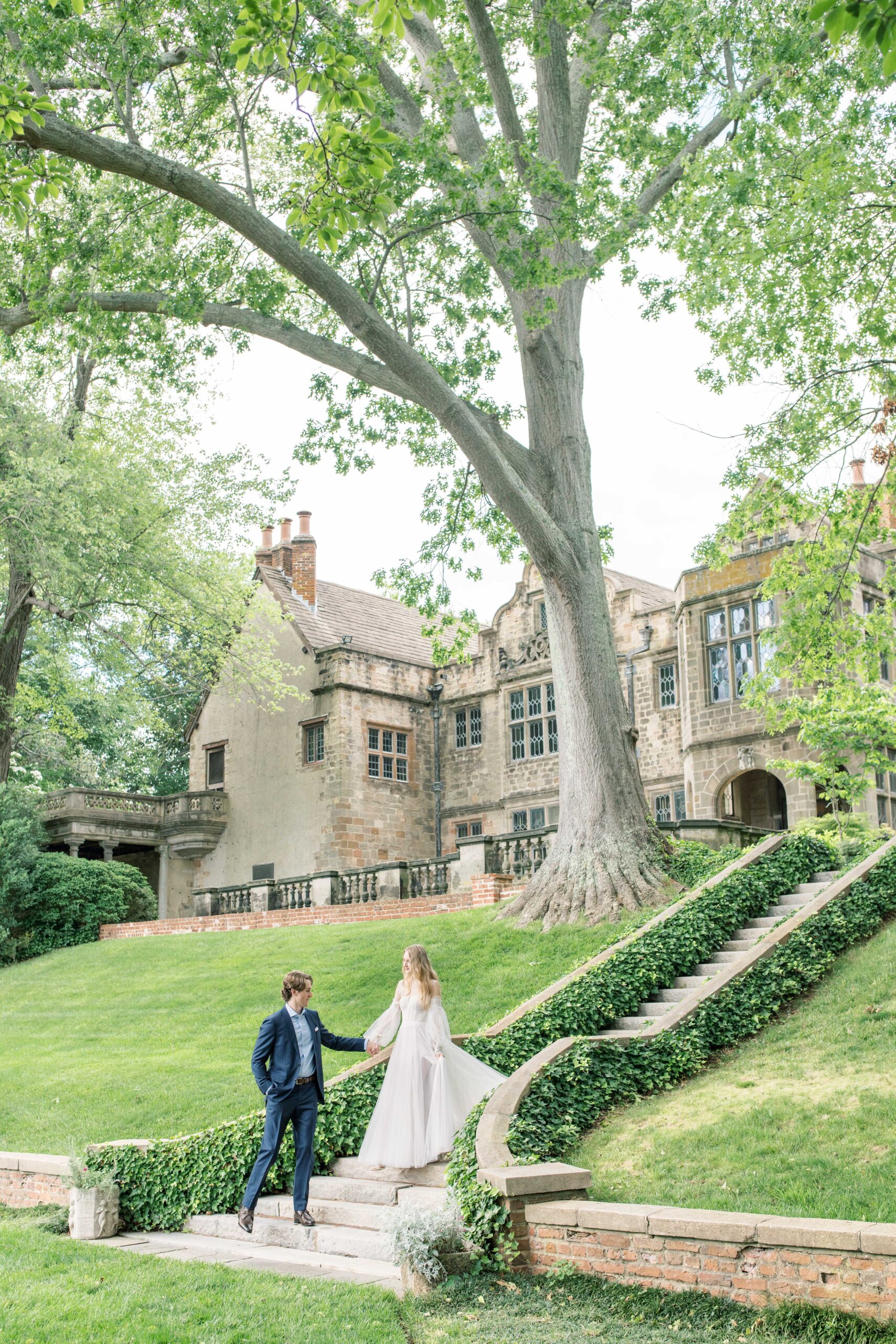 A romantic, timeless engagement session in the formal gardens on the Virginia House in Richmond, VA.