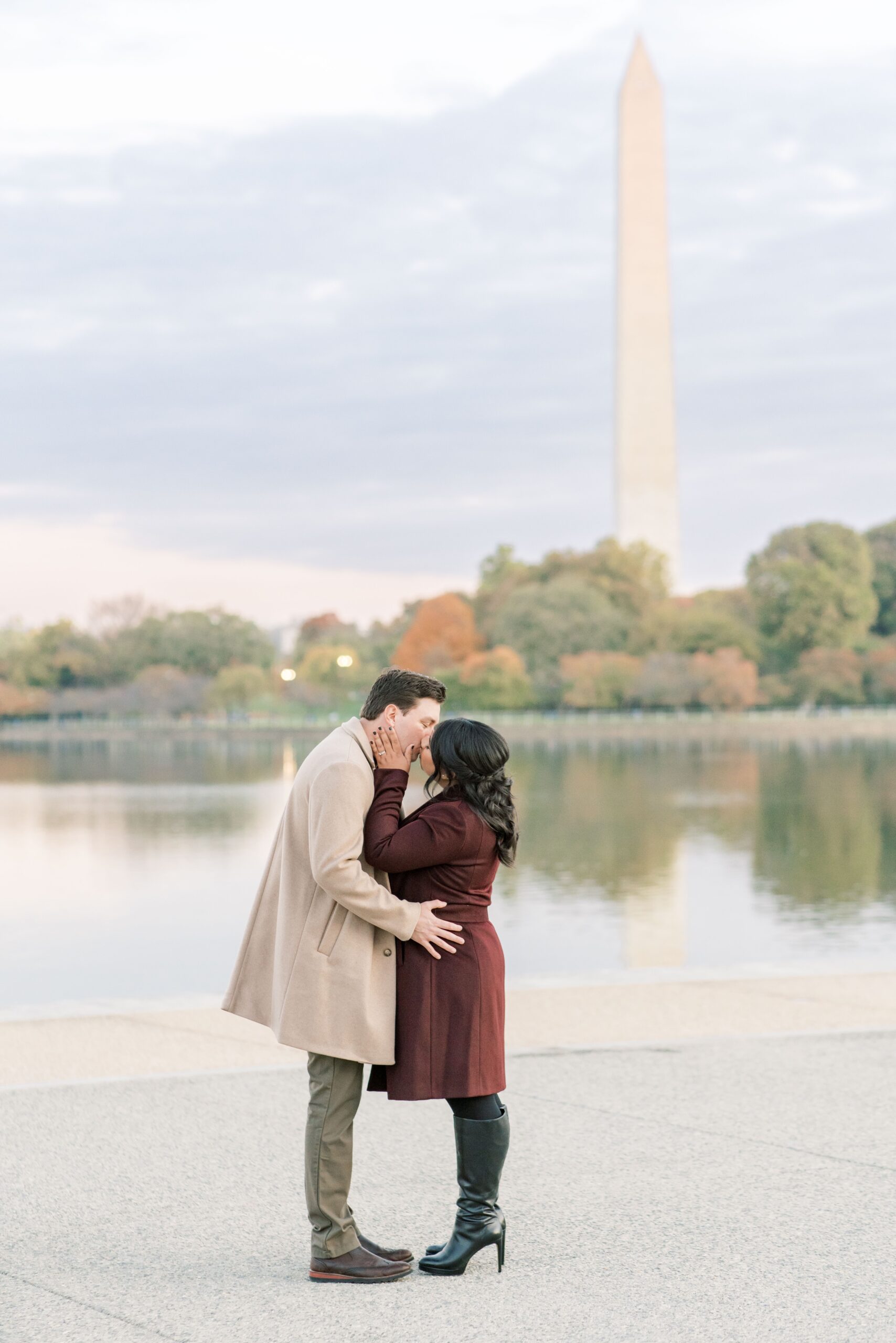 A beautiful sunrise anniversary session this fall at the Jefferson Memorial in Washington, DC.