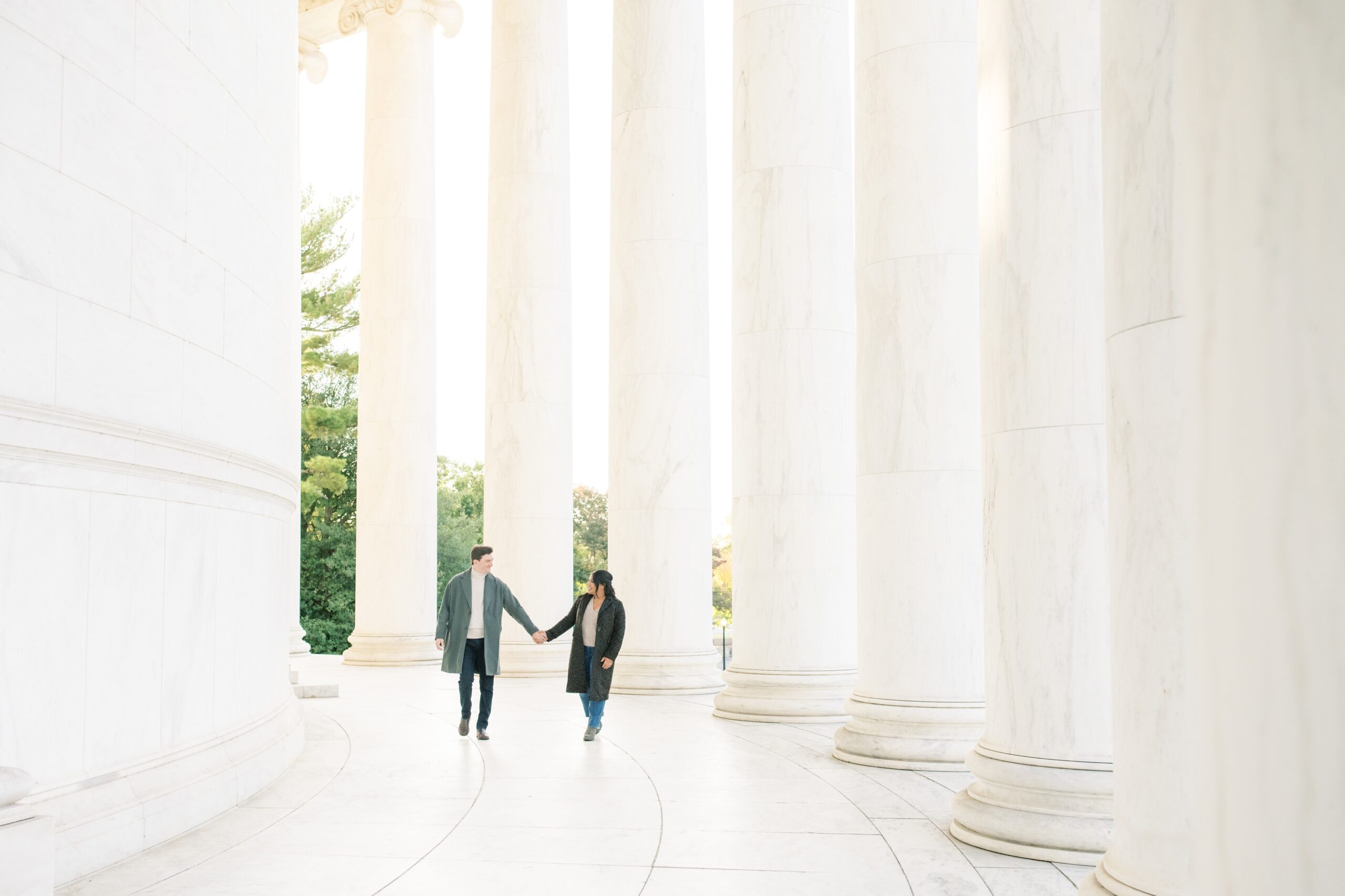 A beautiful sunrise anniversary session this fall at the Jefferson Memorial in Washington, DC.