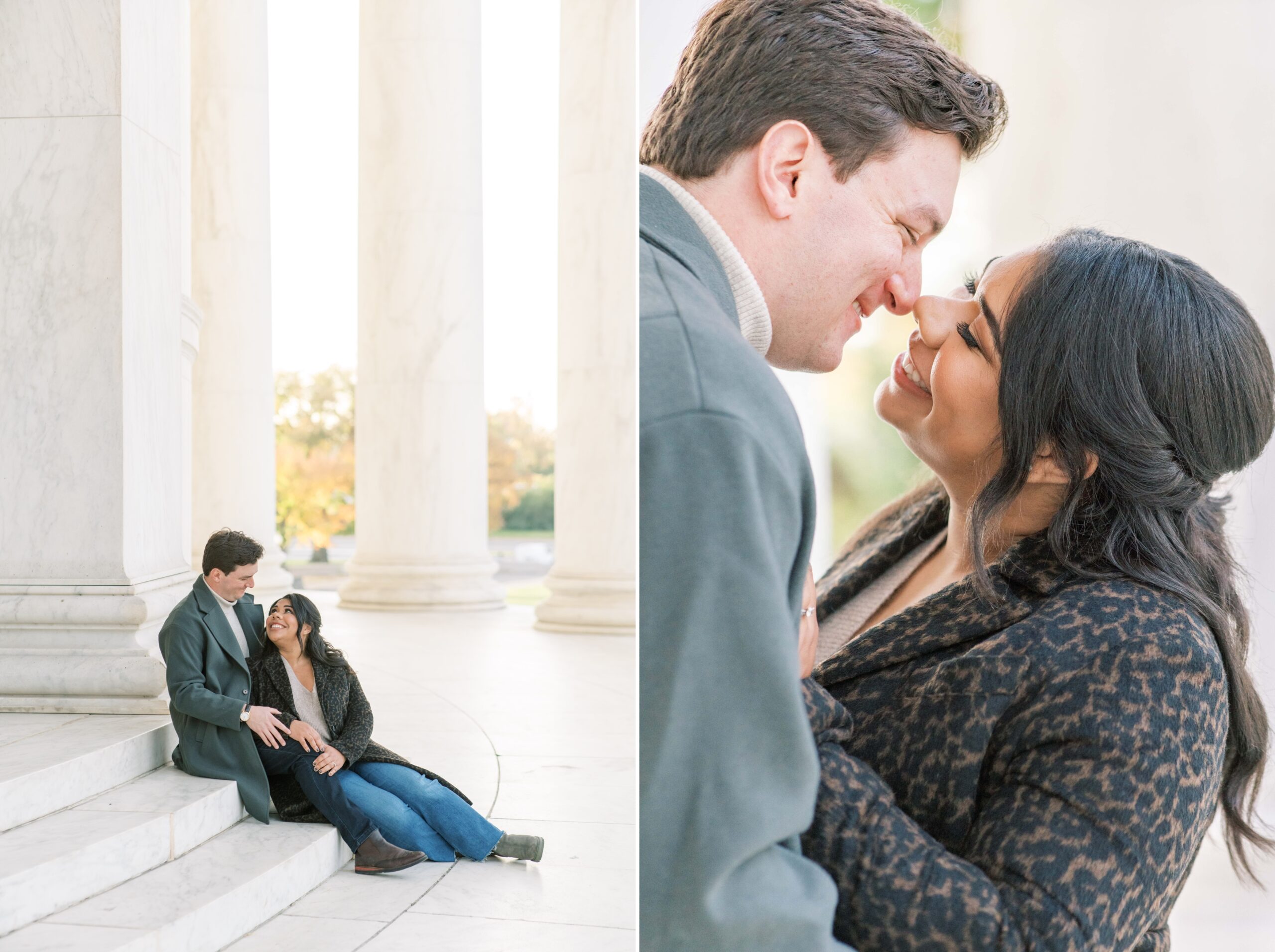 A beautiful sunrise anniversary session this fall at the Jefferson Memorial in Washington, DC.