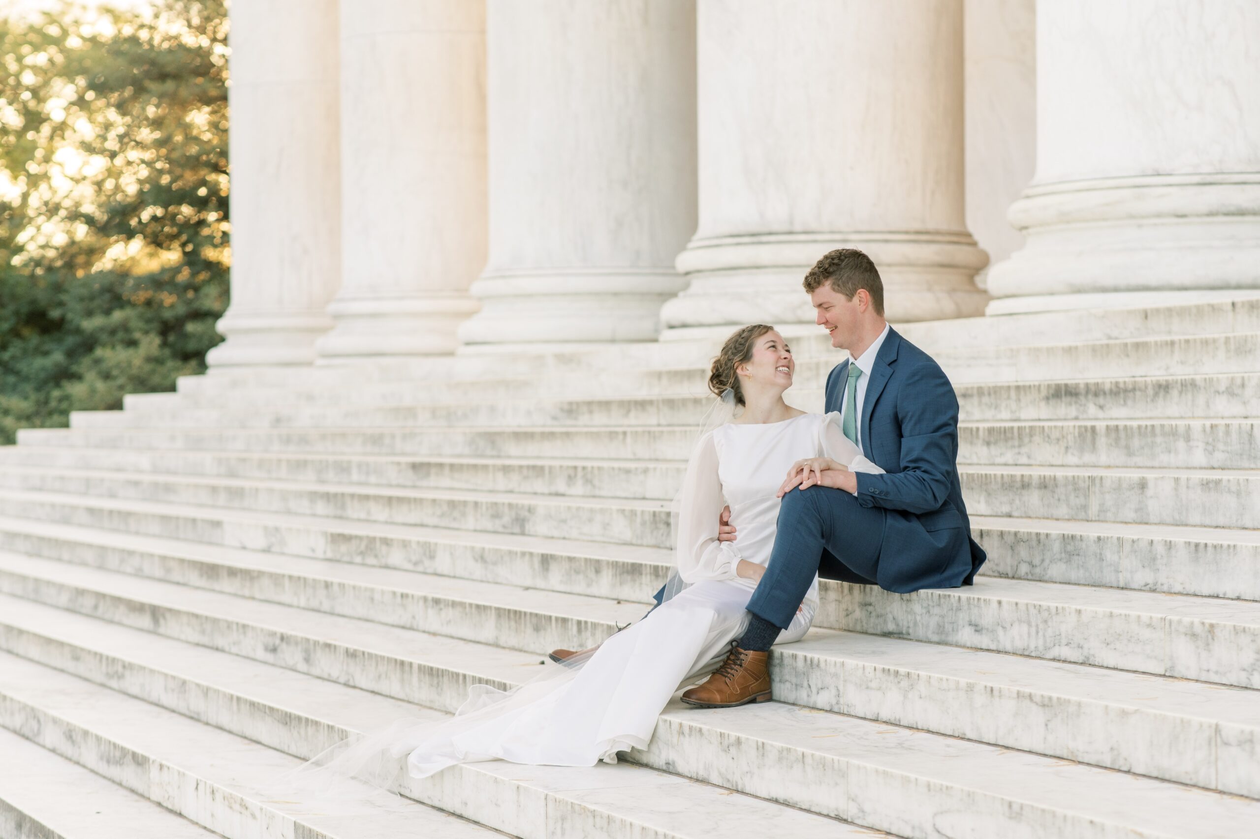 Timeless fall wedding portraits at the Jefferson Memorial in Washington, DC.