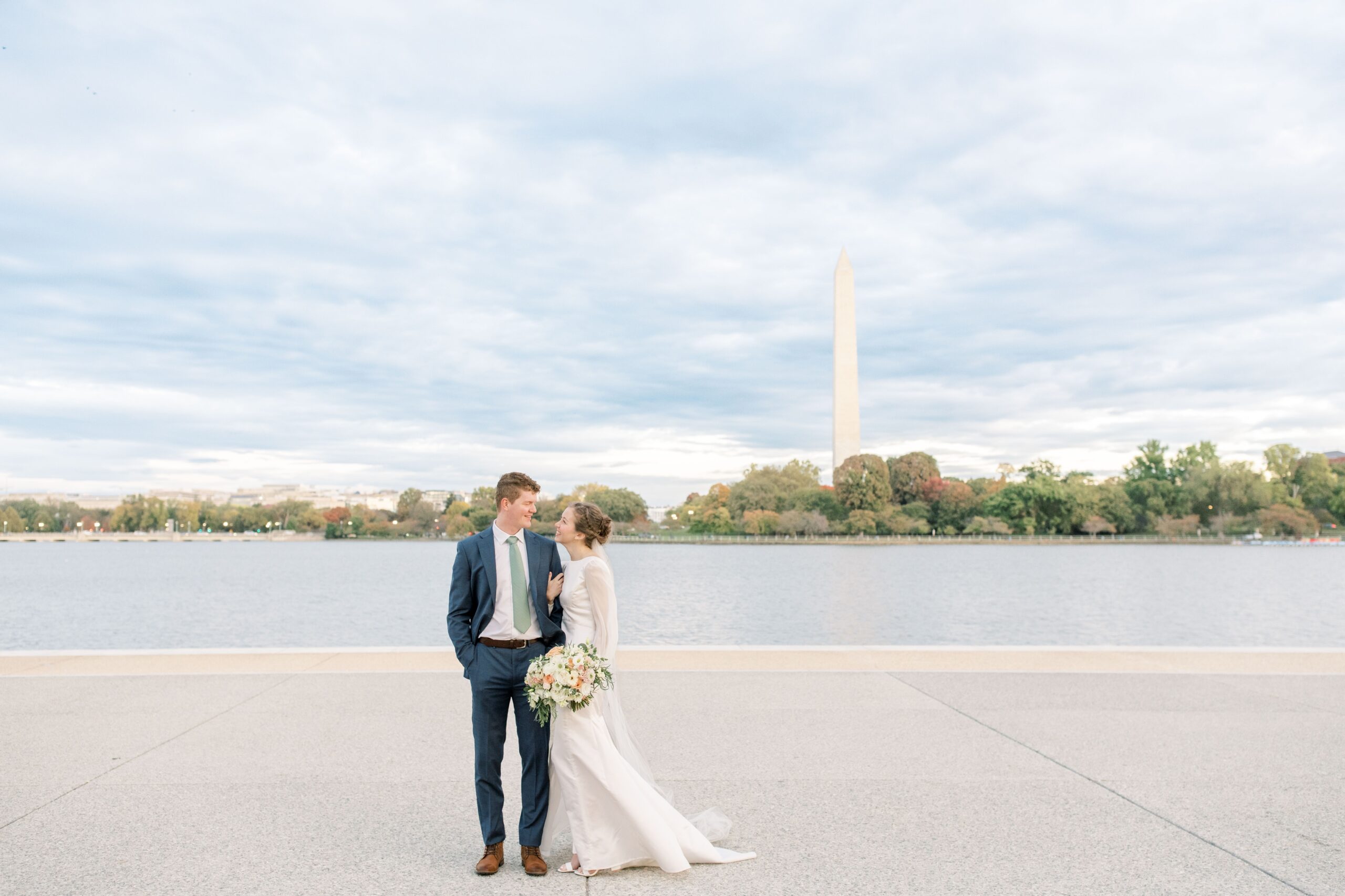 Timeless fall wedding portraits at the Jefferson Memorial in Washington, DC.