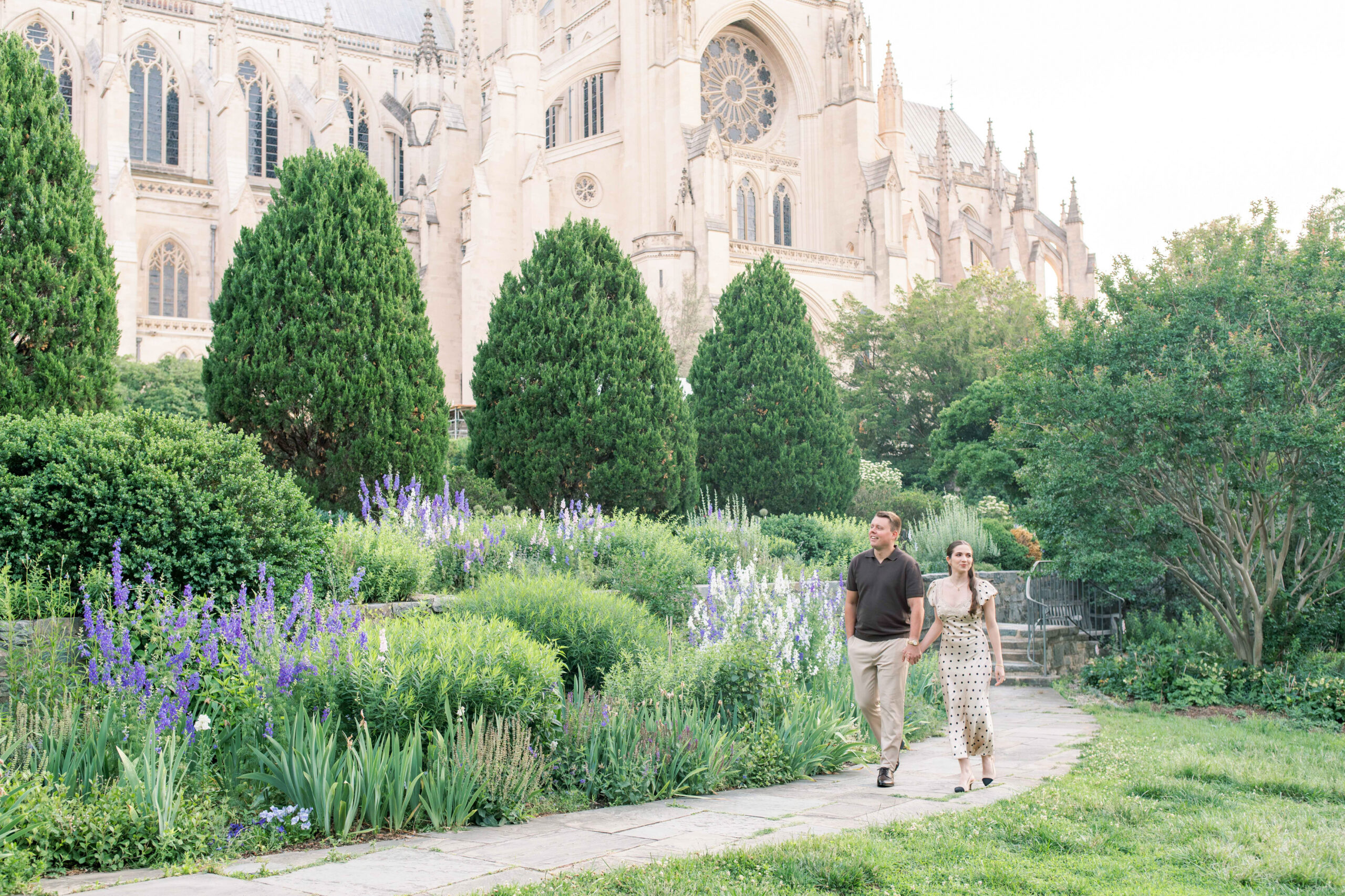 A sunrise engagement session at the Washington National Cathedral in Washington, DC.