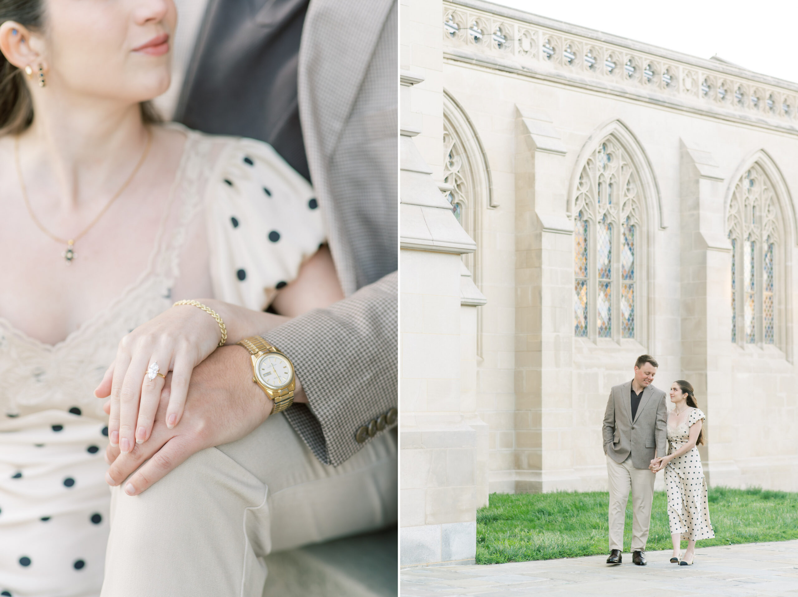 A sunrise engagement session at the Washington National Cathedral in Washington, DC.