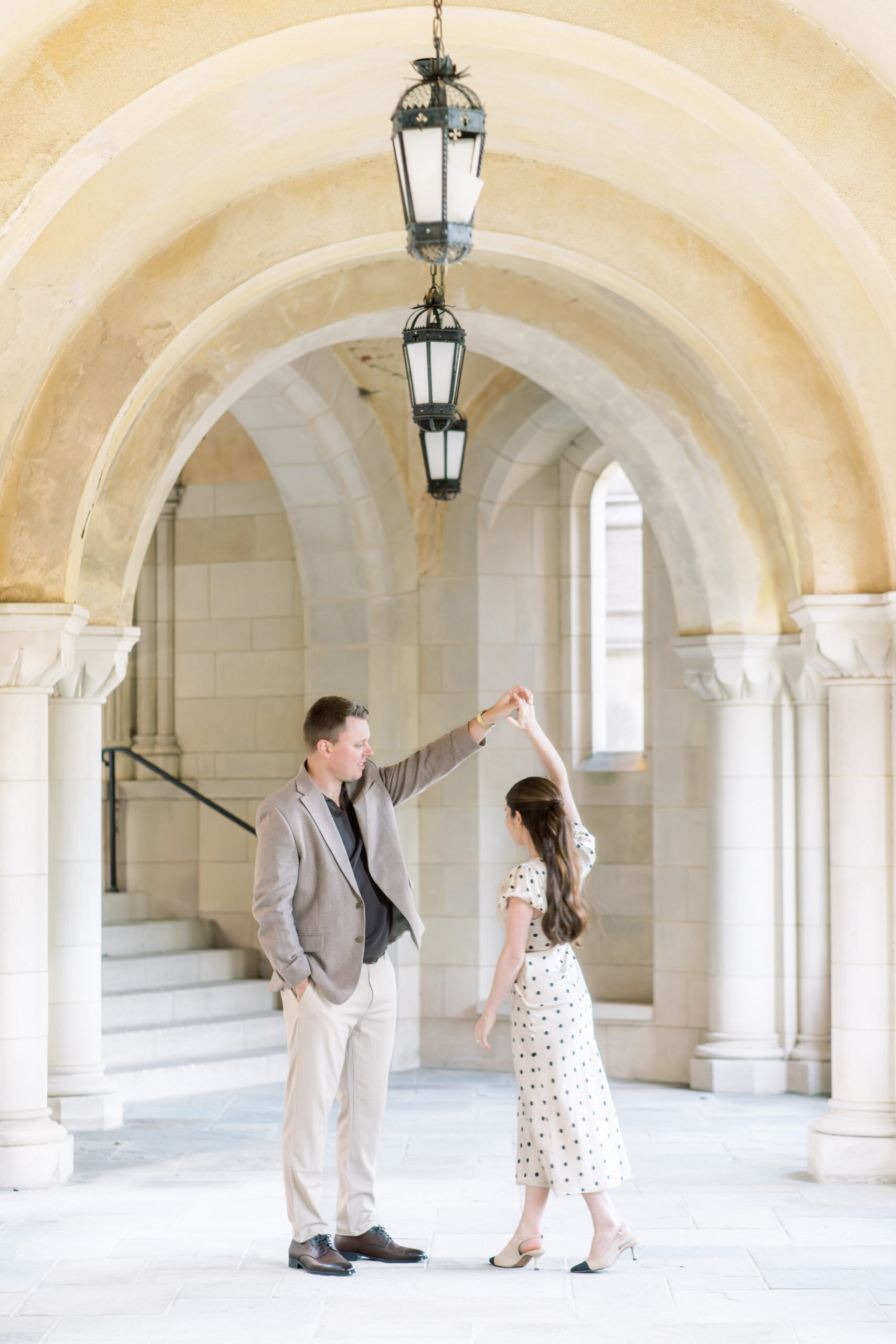 A sunrise engagement session at the Washington National Cathedral in Washington, DC.