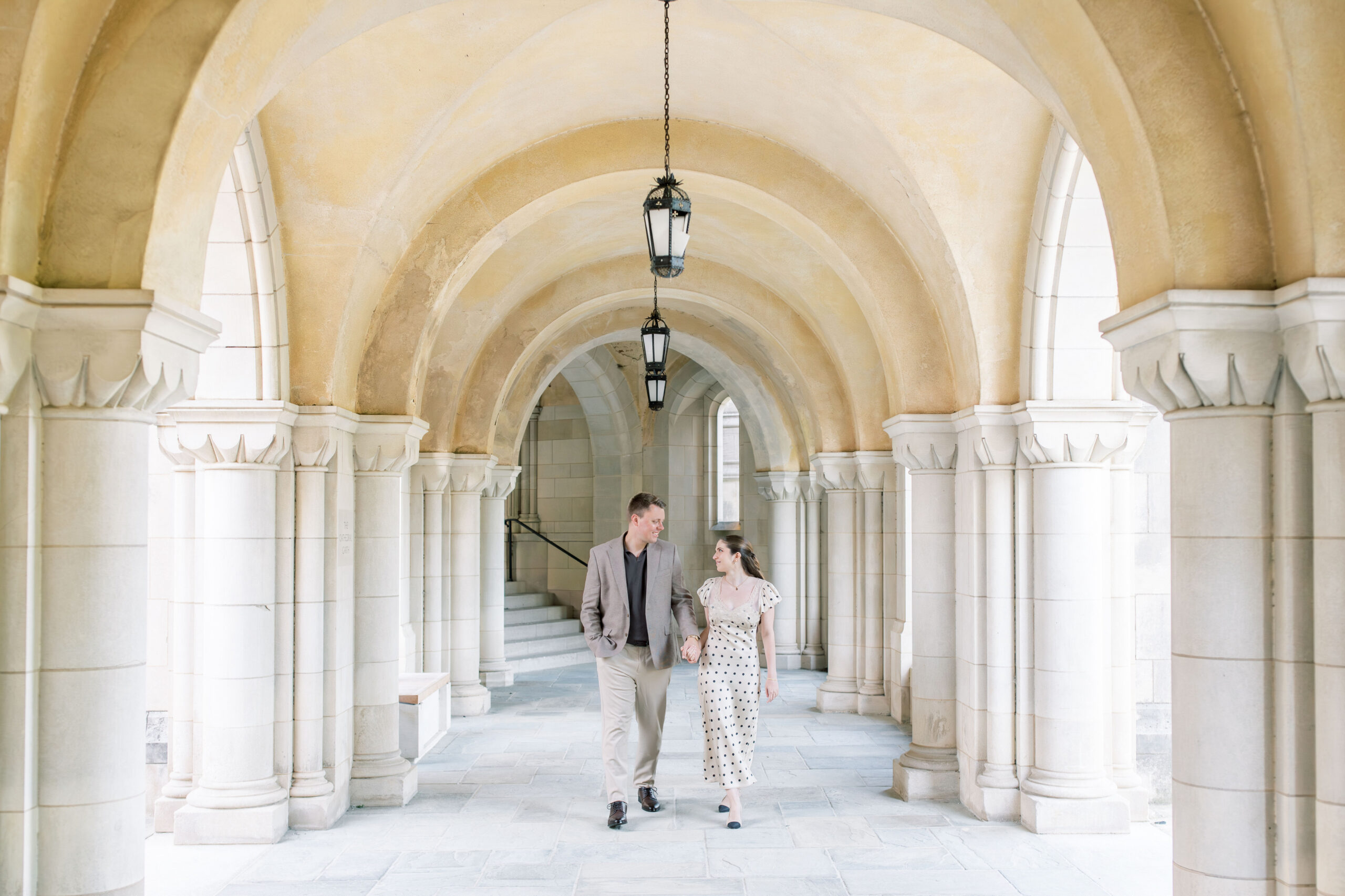 A sunrise engagement session at the Washington National Cathedral in Washington, DC.