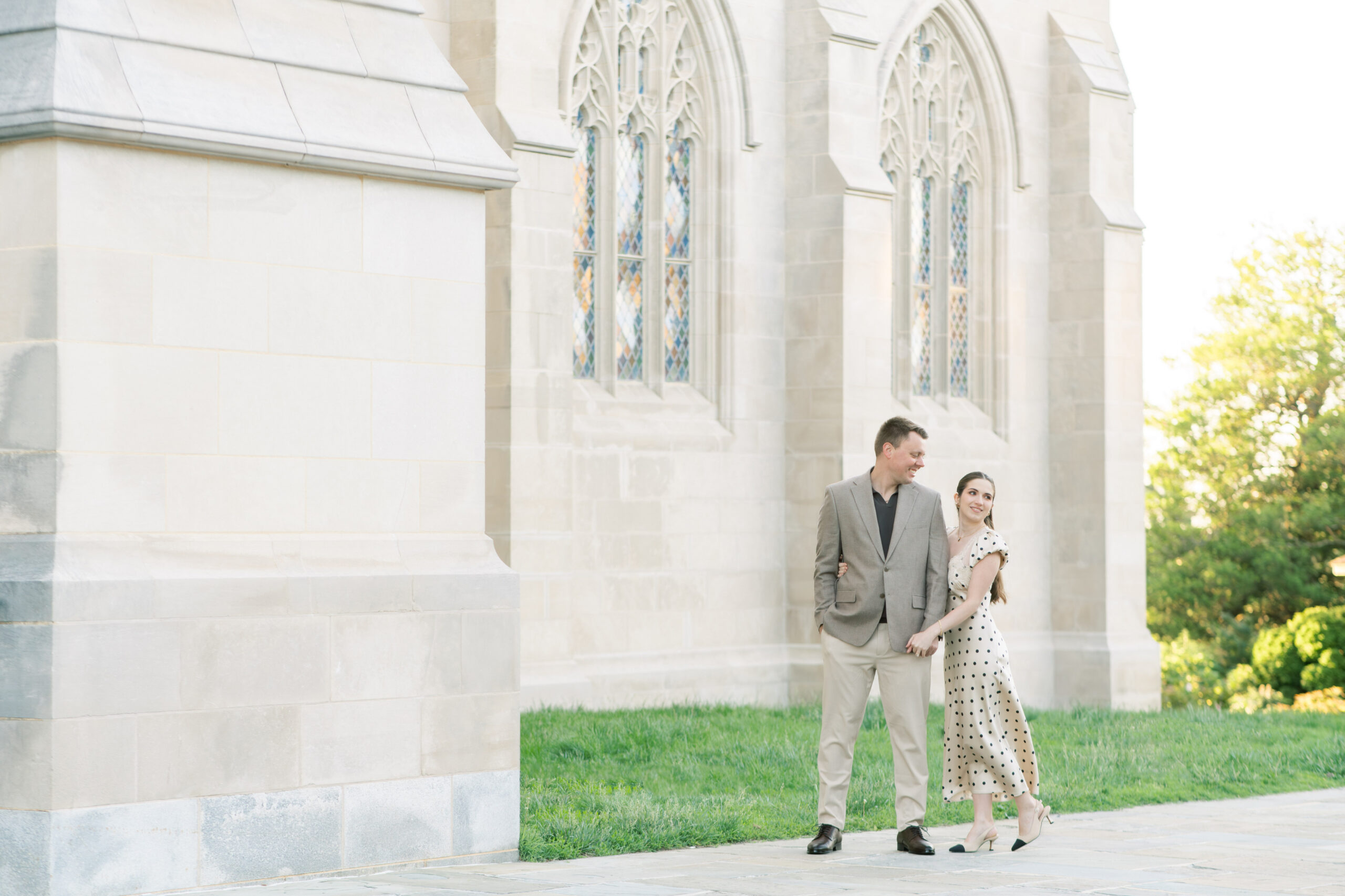 A sunrise engagement session at the Washington National Cathedral in Washington, DC.