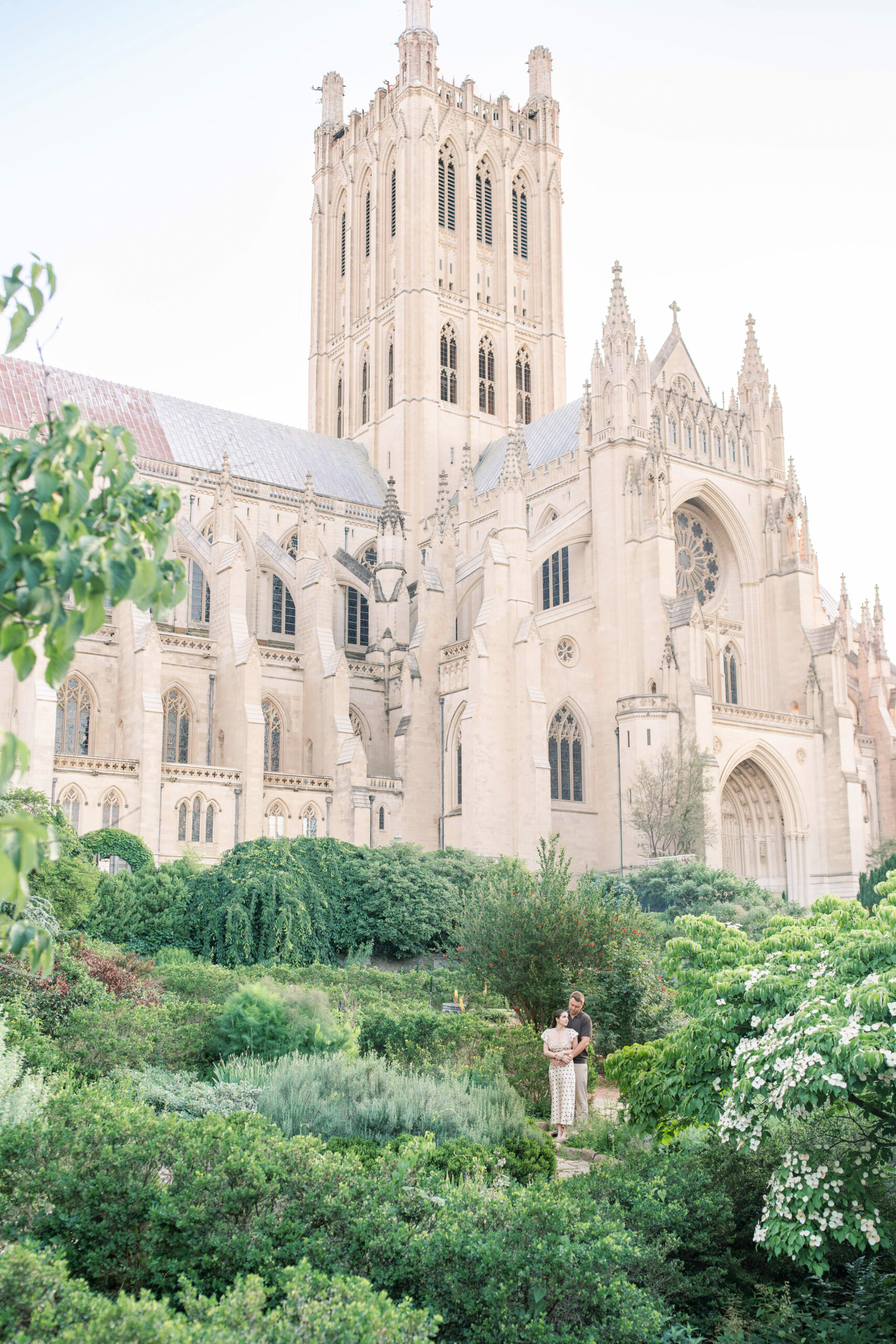 A sunrise engagement session at the Washington National Cathedral in Washington, DC.