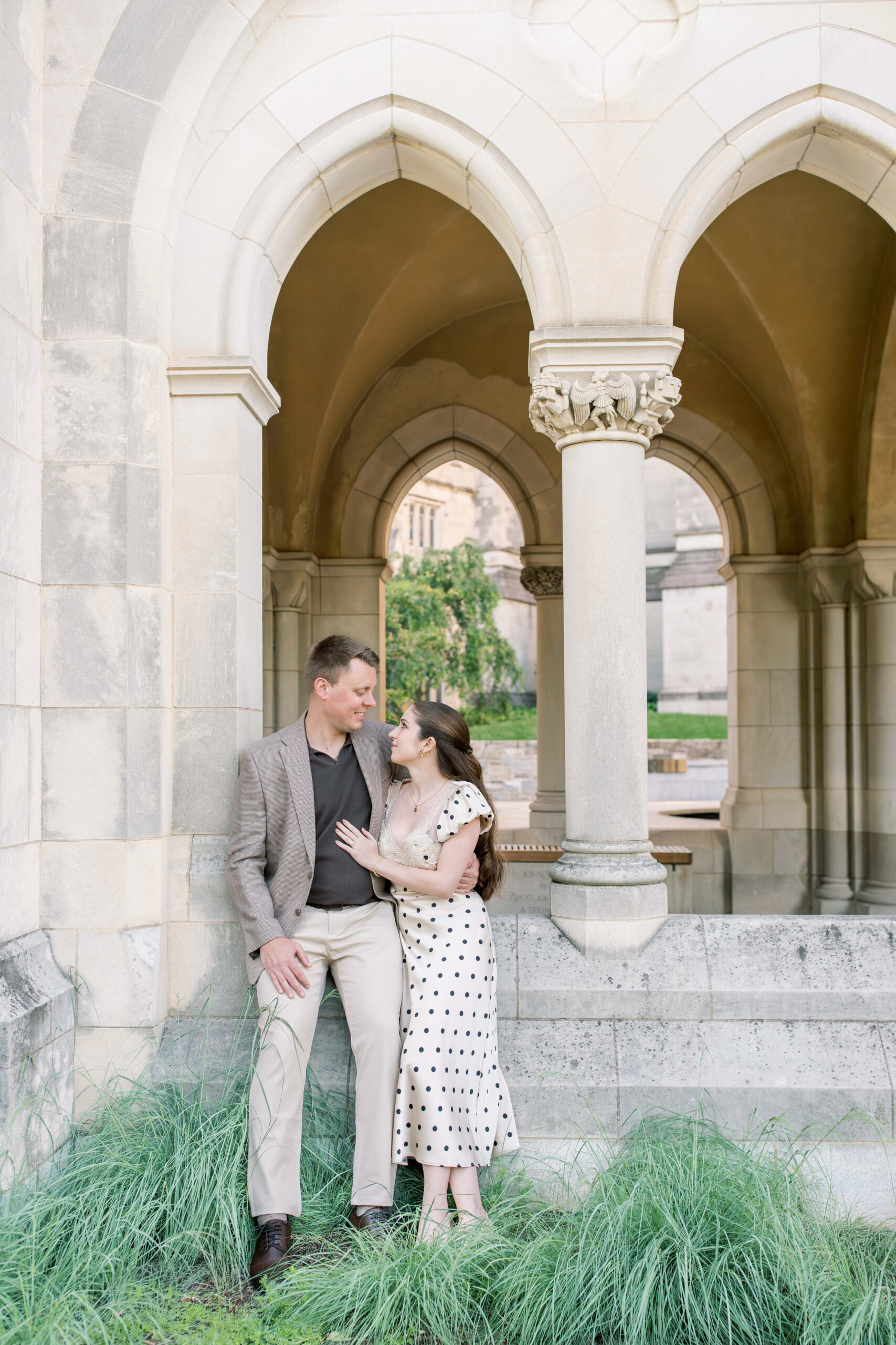 A sunrise engagement session at the Washington National Cathedral in Washington, DC.