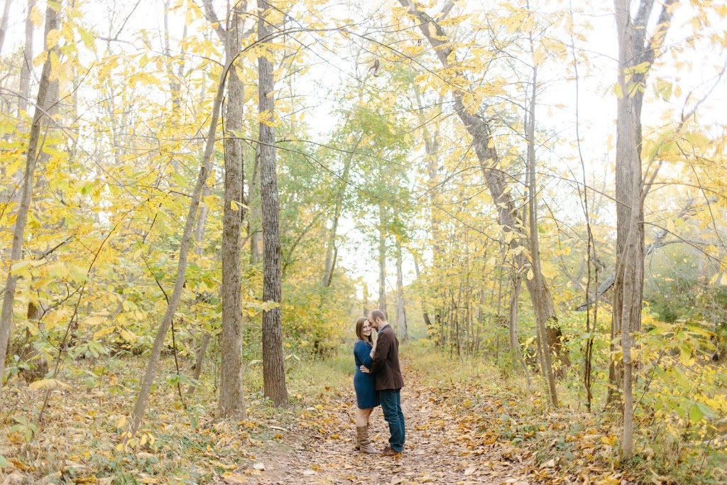 A fall engagement session, complete with two family dogs, is photographed in Manassas, VA outside of Washington, DC.