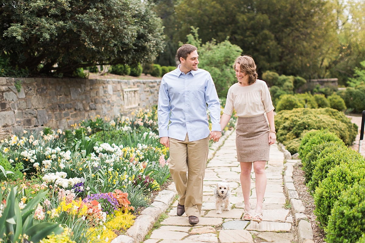 A  beautiful sunrise engagement session during the peak of spring flowers at the Washington National Cathedral in Georgetown, DC. 